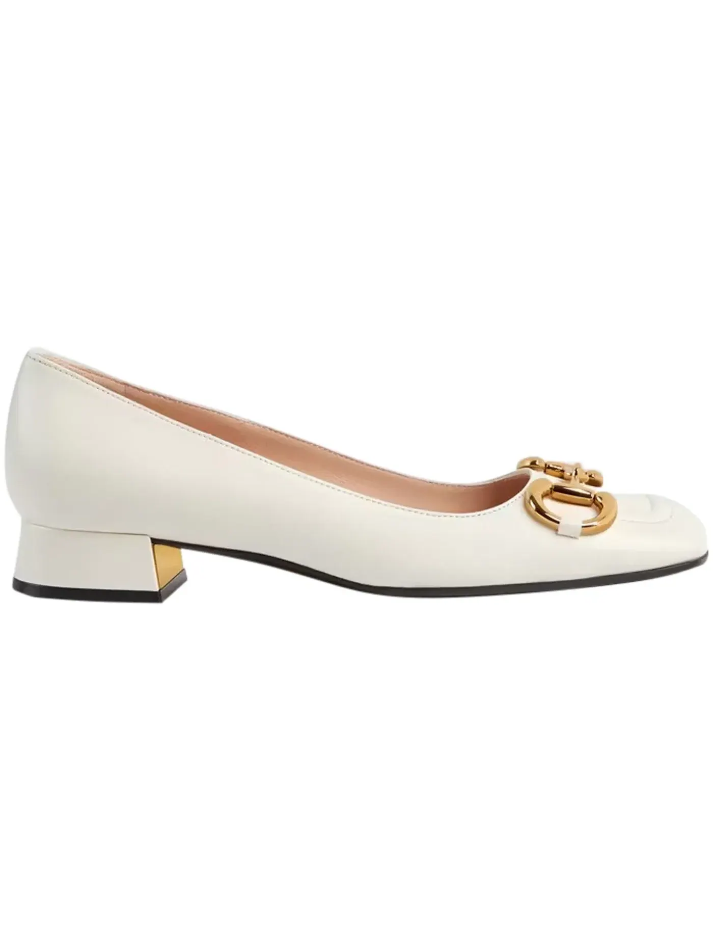 Балетки женские Gucci Horsebit Ballet Flat Кожаные Белые с Золотистым Логотипом