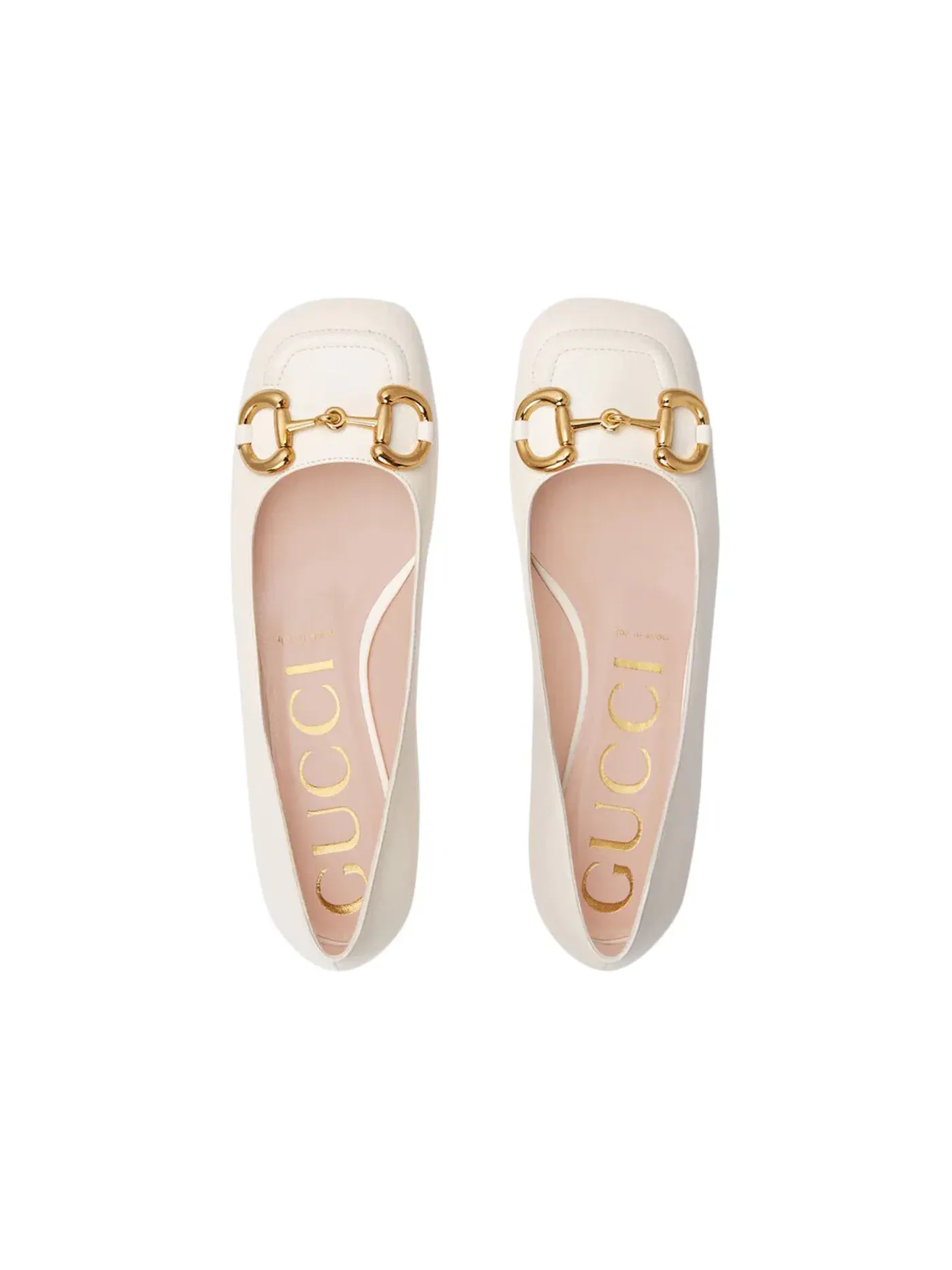 Балетки женские Gucci Horsebit Ballet Flat Кожаные Белые с Золотистым Логотипом — изображение 3 из 3, белый/золотистый