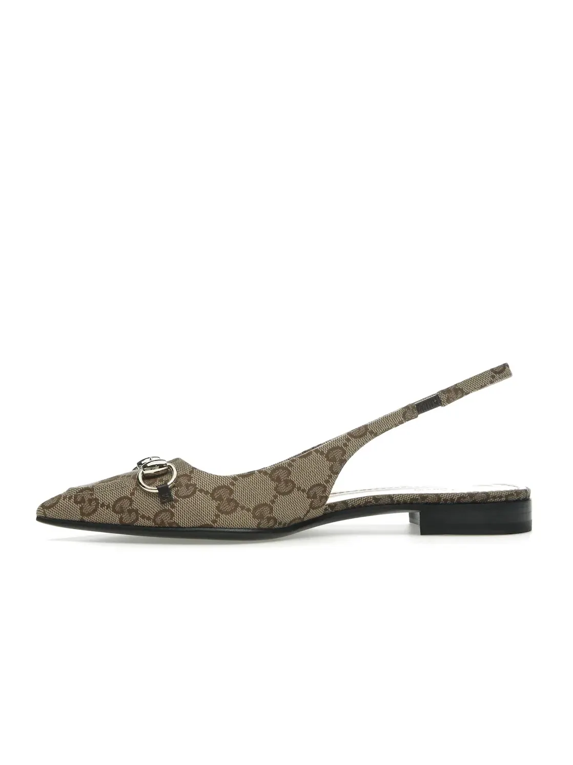 Туфли-лодочки Gucci Horsebit Slingback Flat на низком каблуке с открытой пяткой — изображение 3 из 4, бежевый