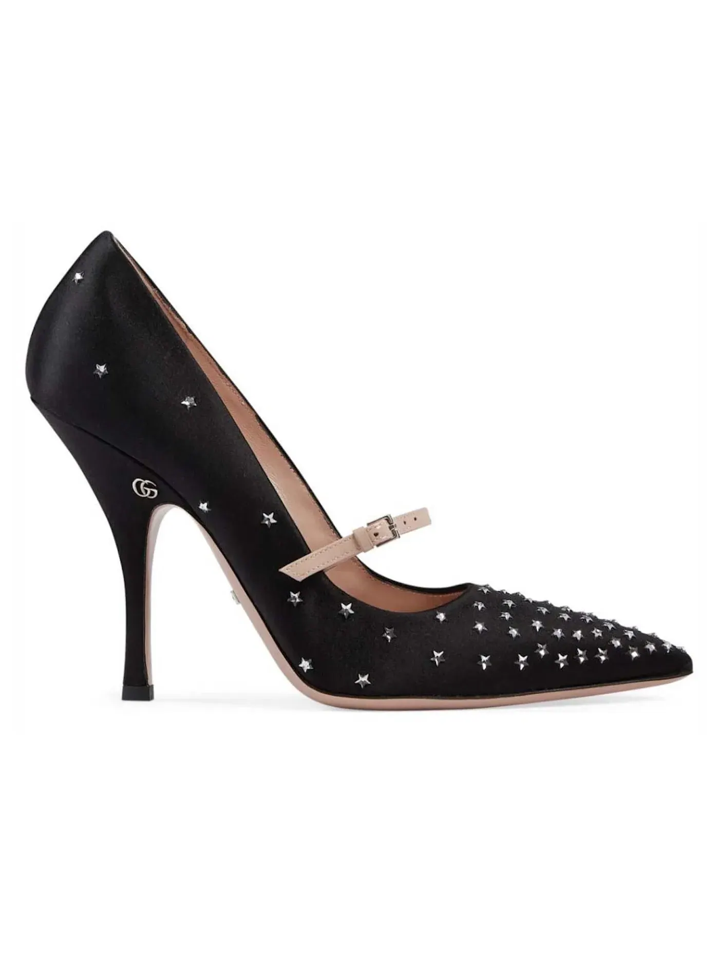 Туфли женские Gucci Jodie Embellished Satin Pumps на каблуке — изображение 1 из 2, черный