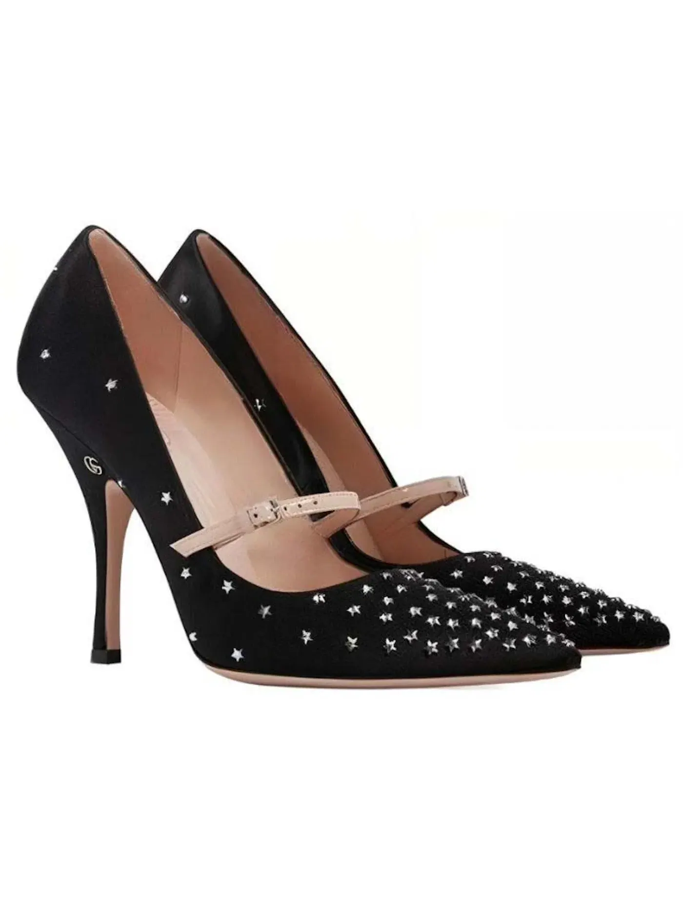Туфли женские Gucci Jodie Embellished Satin Pumps на каблуке — изображение 2 из 2, черный