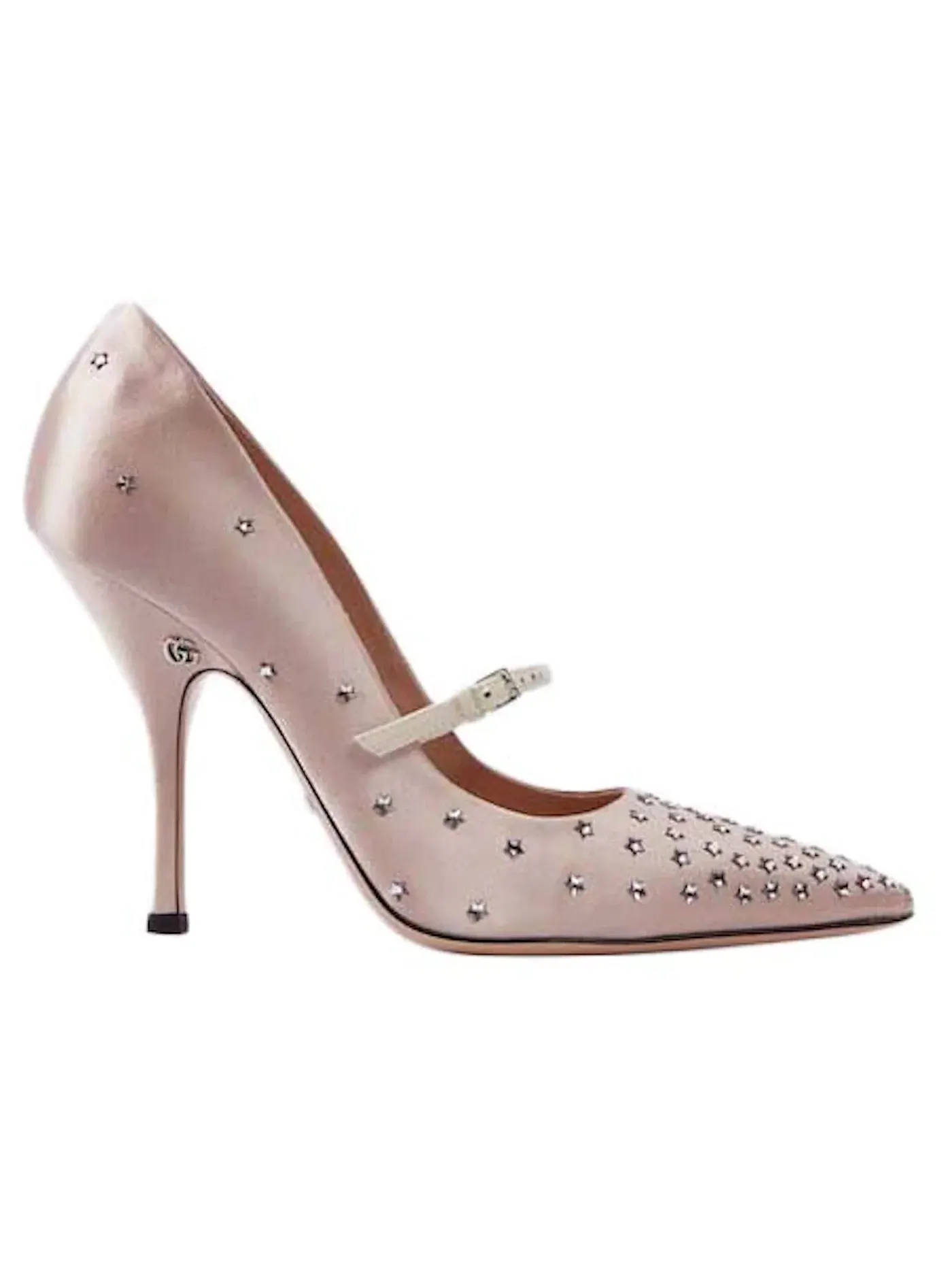 Туфли женские Gucci Jodie Embellished Satin Pumps атласные на каблуке с декором розовые — изображение 1 из 2, розовый