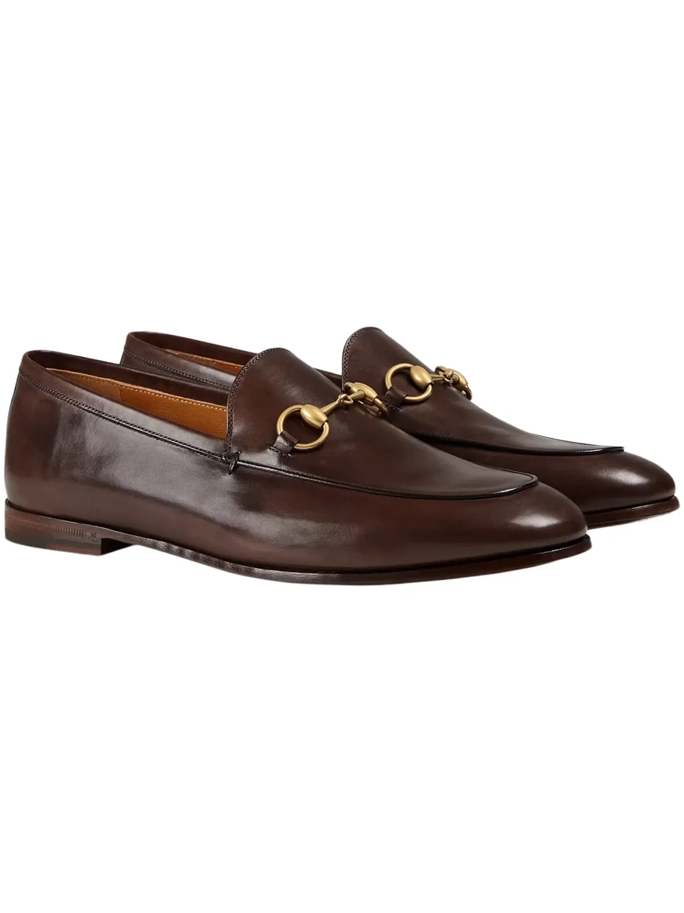Лоферы женские Gucci Jordaan Loafer, кожаные — изображение 2 из 3, коричневый с золотом