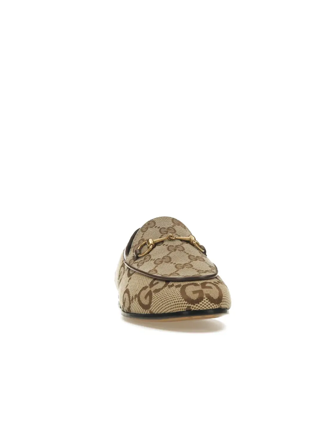 Лоферы женские Gucci Jordaan Loafer, с принтом GG Supreme — изображение 2 из 4, бежевый//золотистый