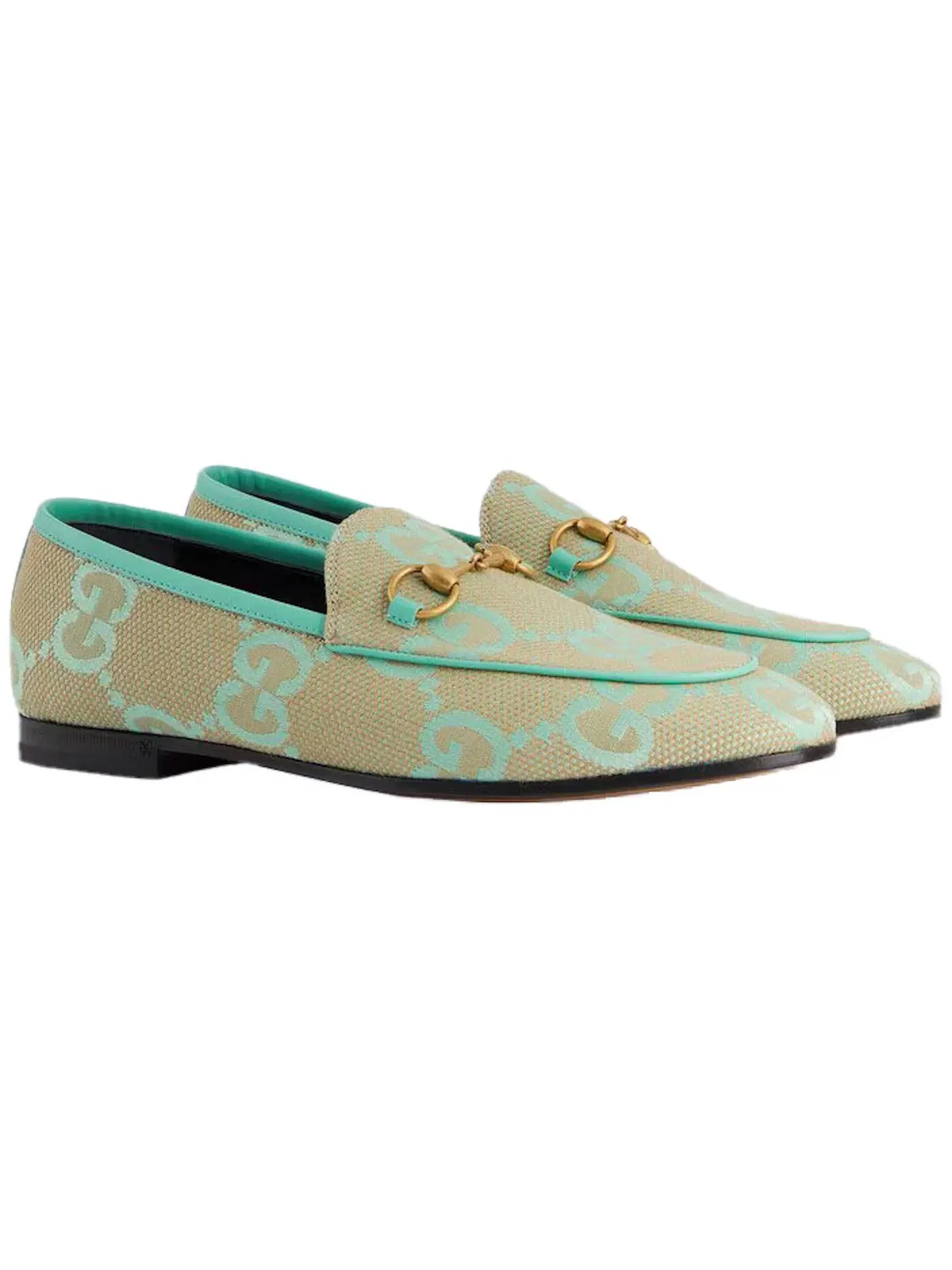 Лоферы женские Gucci Jordaan Jumbo GG, бежево-мятные — изображение 2 из 3, бежевый зеленый