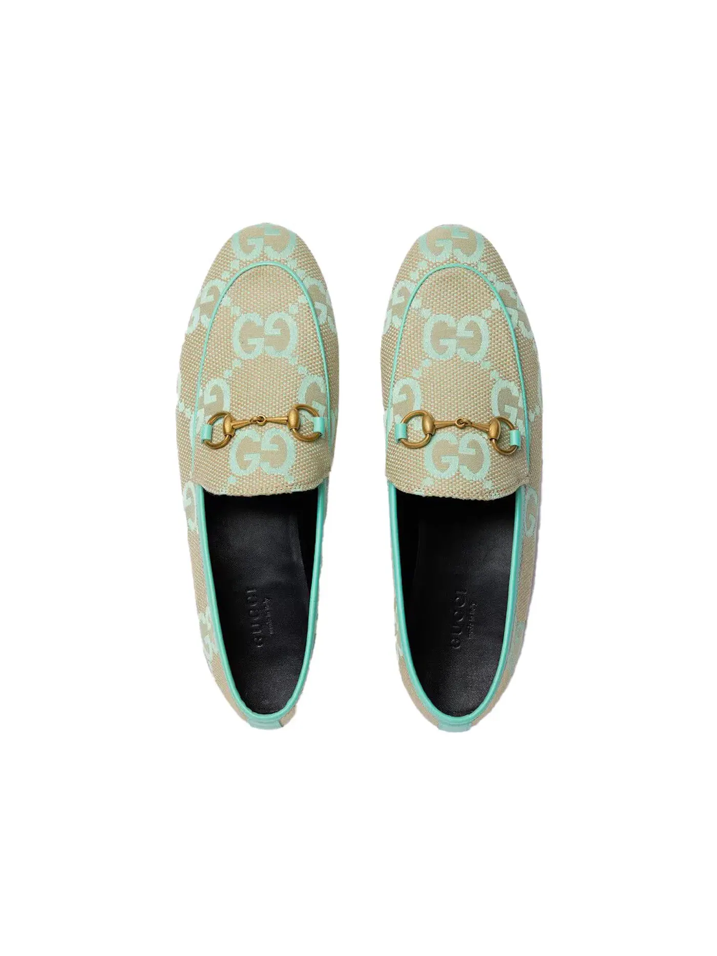 Лоферы женские Gucci Jordaan Jumbo GG, бежево-мятные — изображение 3 из 3, бежевый зеленый