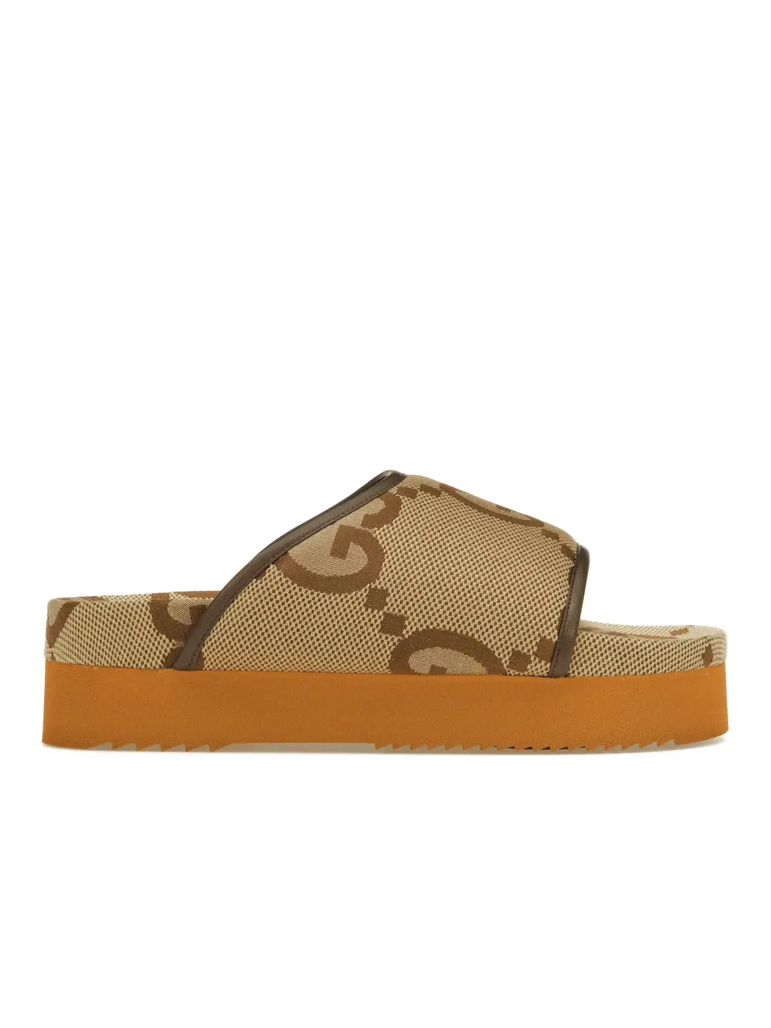 Шлепанцы Gucci Jumbo GG Platform Slide, с монограммой GG, Camel/Ebony