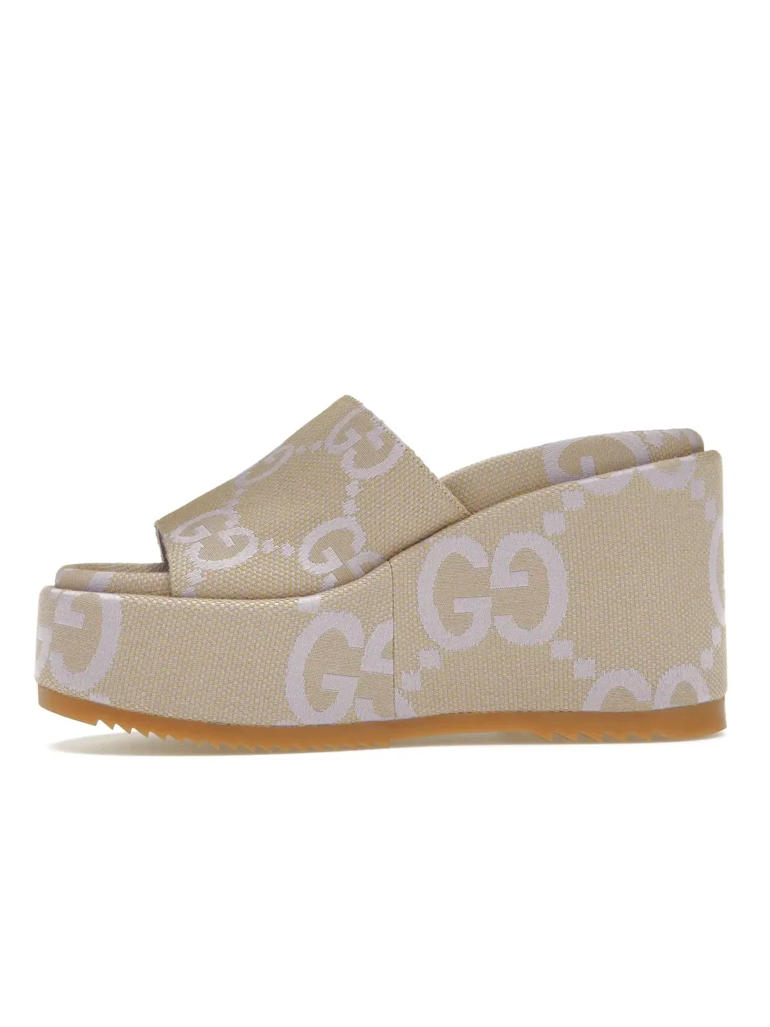 Сандалии-слайды Gucci Jumbo GG Platform Slide Sandal, на платформе, с принтом — изображение 3 из 4, бежевый/светлый синий