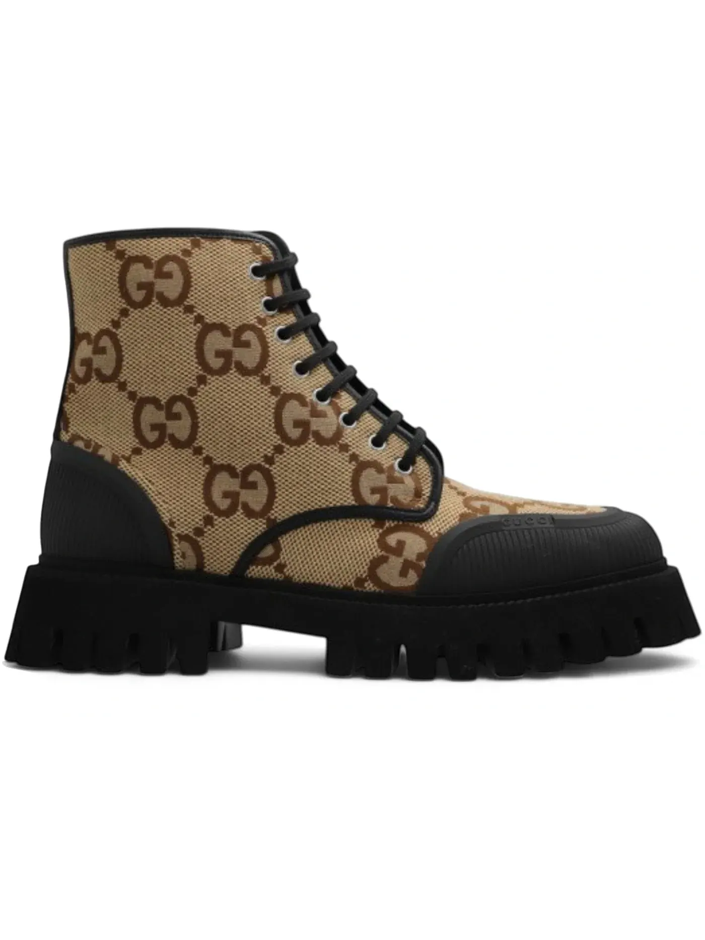 Ботинки мужские Gucci Lace Up Boot, кожа с принтом GG Maxi, Camel Ebony