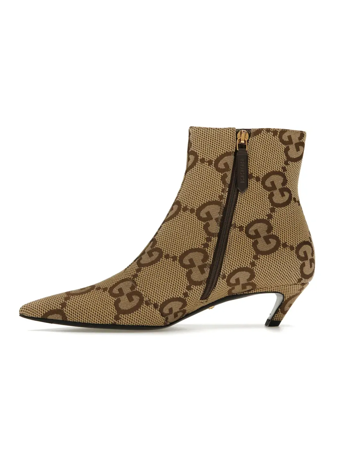 Ботинки женские Gucci на низком каблуке, кожаные — изображение 3 из 4, бежевый