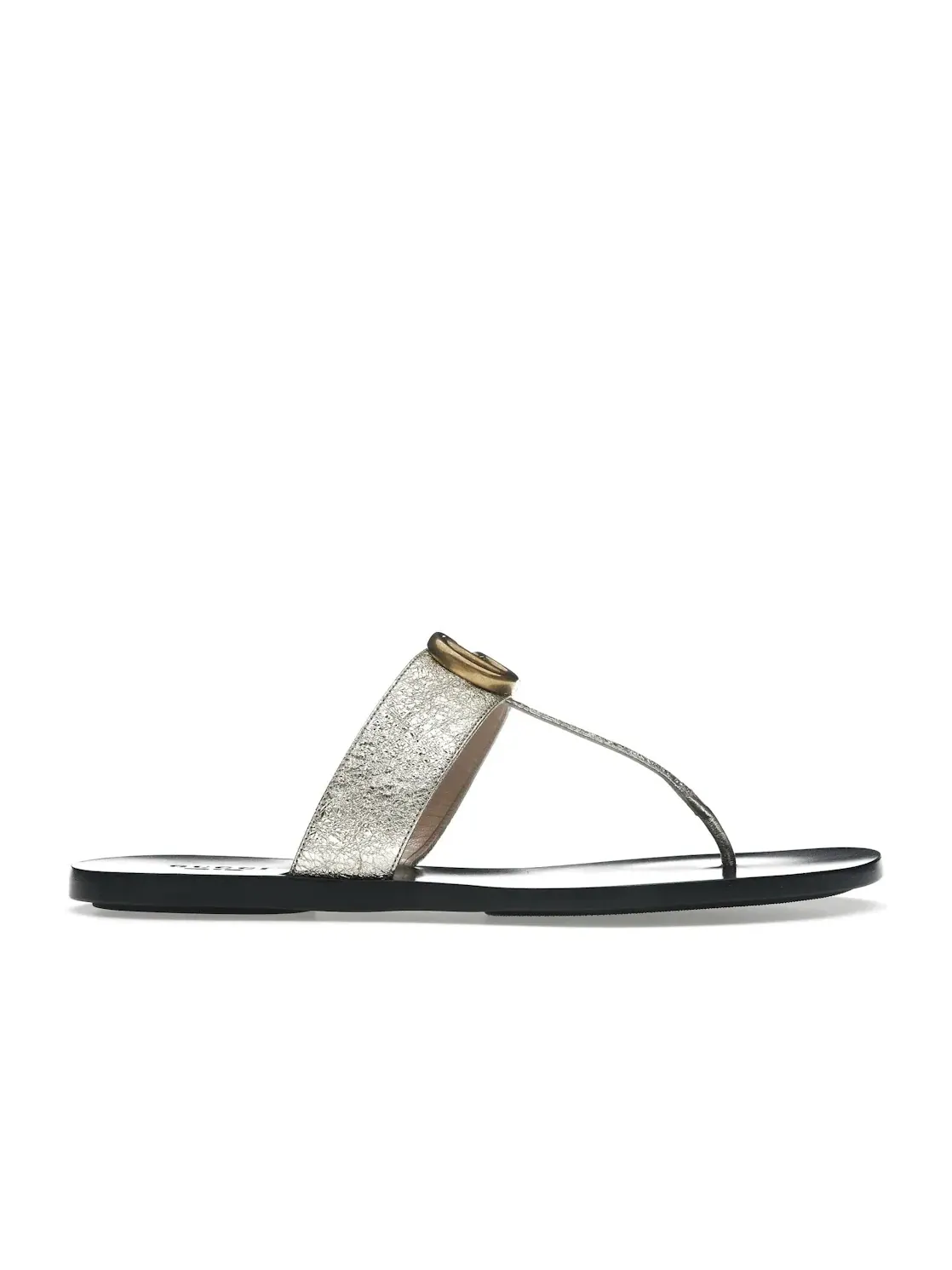 Сандалии-вьетнамки Gucci Marmont Thong Sandals, кожаные, платиновые