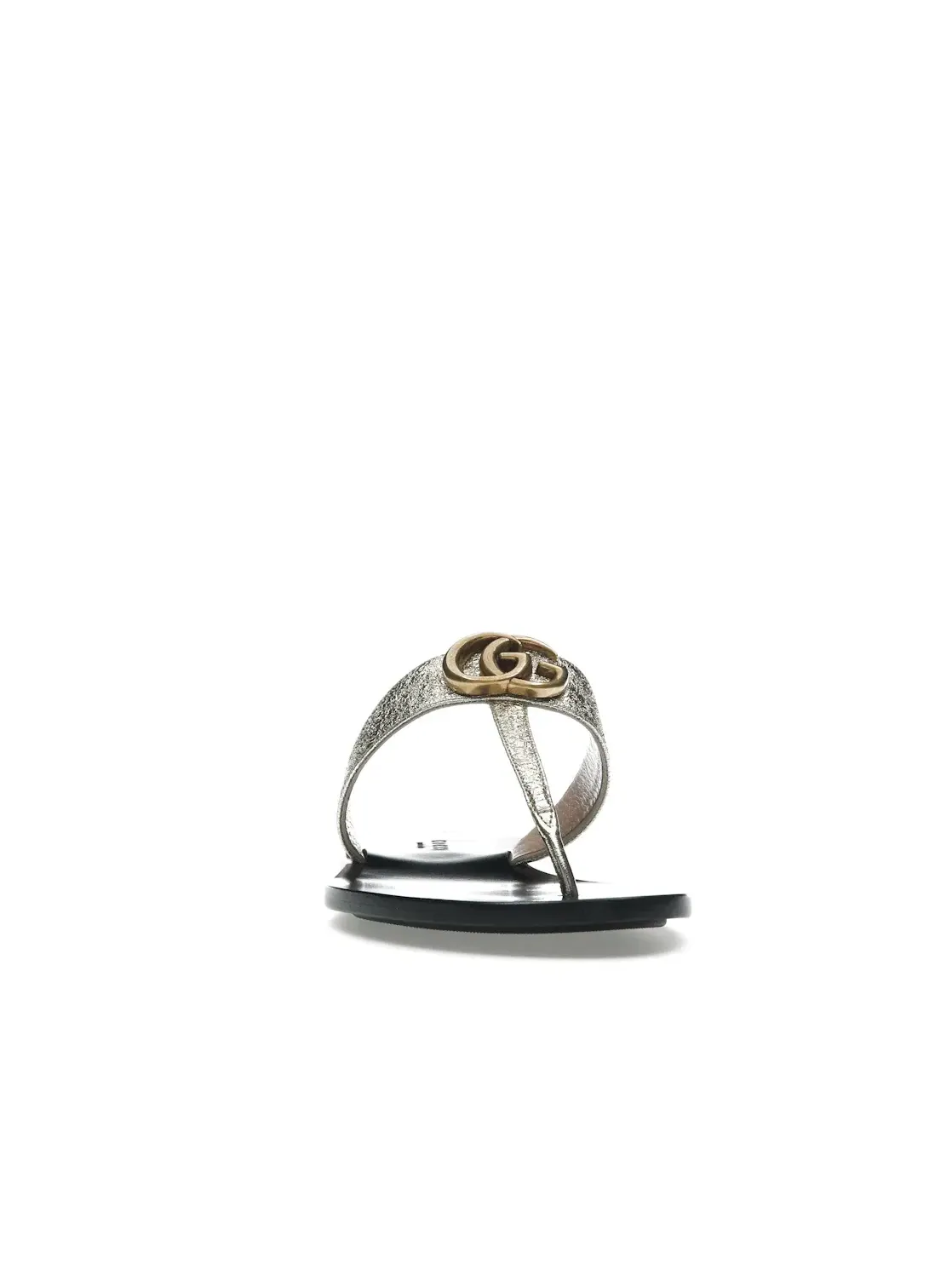 Сандалии-вьетнамки Gucci Marmont Thong Sandals, кожаные, платиновые — изображение 2 из 4, серебристый