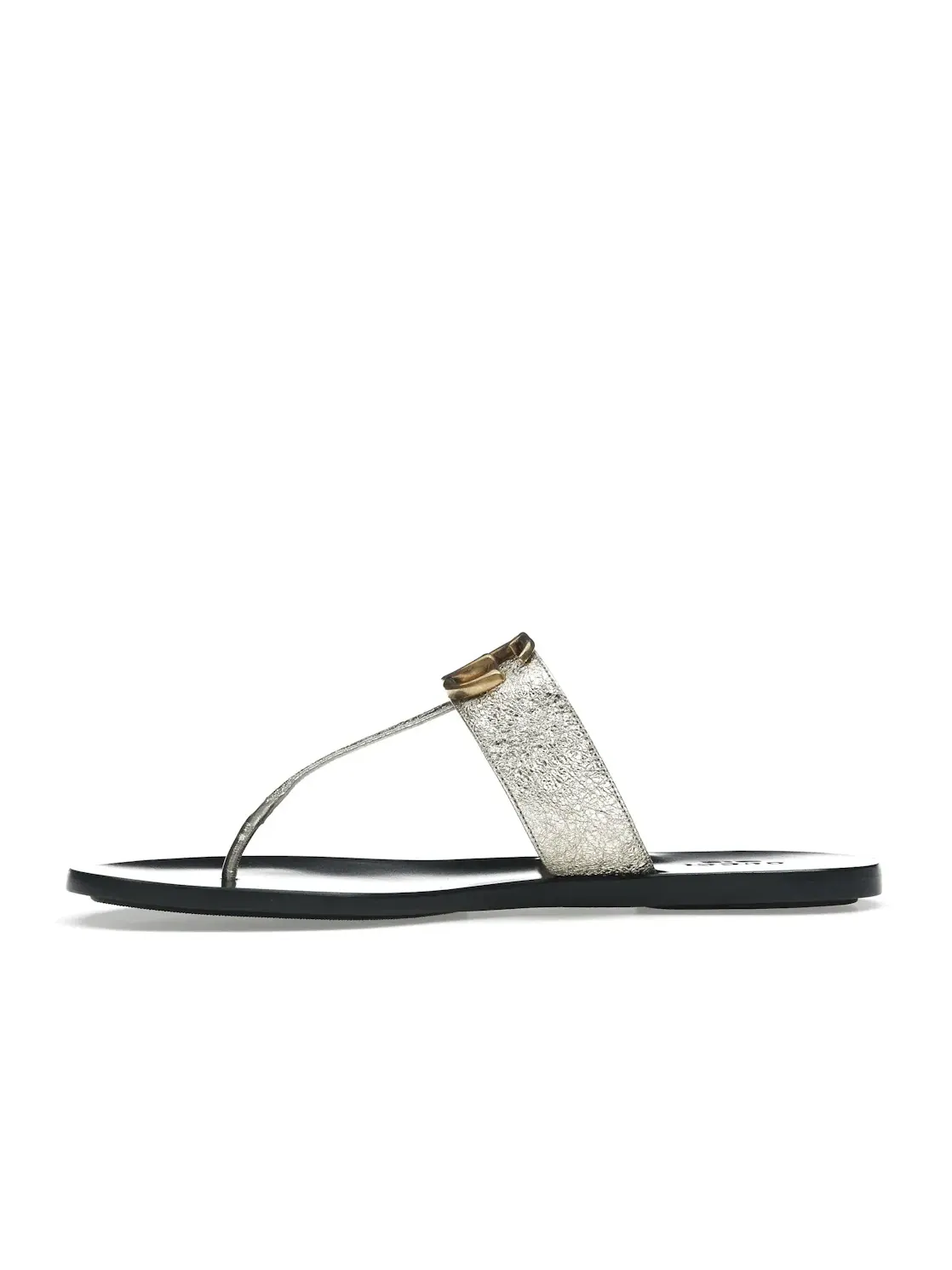 Сандалии-вьетнамки Gucci Marmont Thong Sandals, кожаные, платиновые — изображение 3 из 4, серебристый