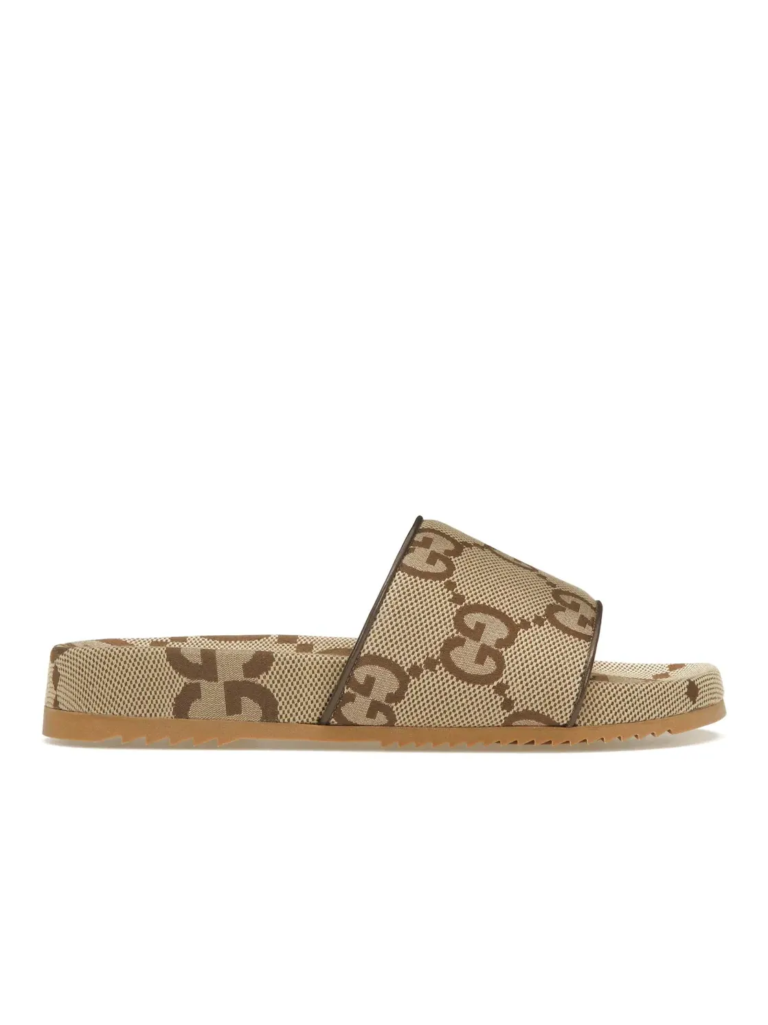 Шлепанцы Gucci maxi GG Canvas Slides, с принтом Gucci maxi GG, Camel/Ebony