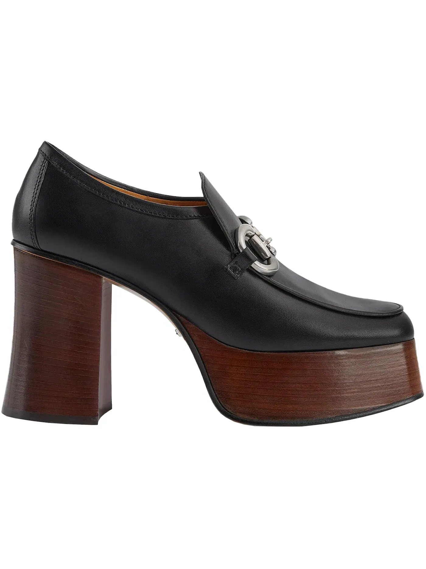 Лоферы женские Gucci Platform Horsebit Loafer на платформе, кожаные