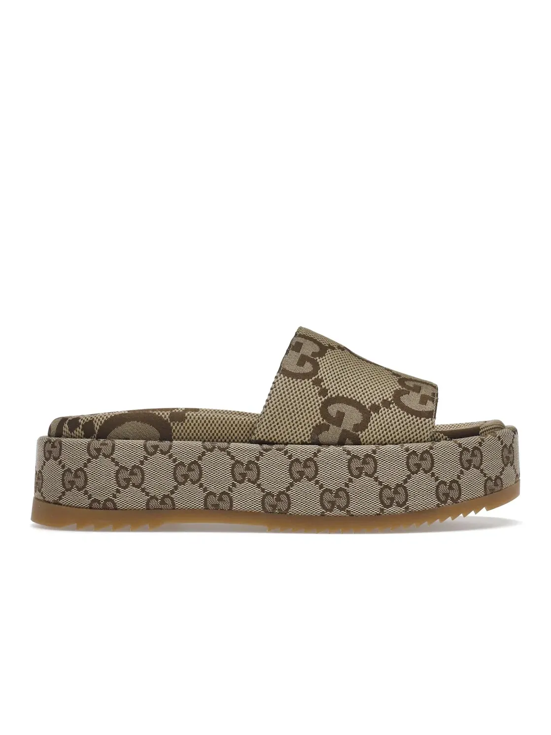 Сандалии женские Gucci Angelina Platform 55mm, Maxi GG/Camel/Ebony/GG Trim/Canvas
