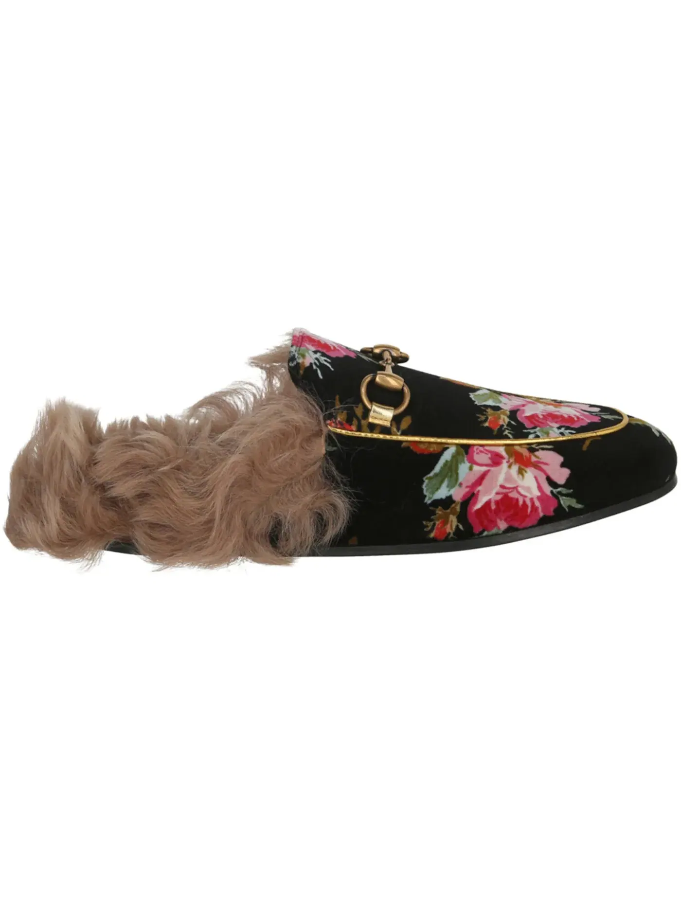 Тапочки женские Gucci Princetown Floral-Print Slippers, с цветочным принтом — изображение 1 из 1, золотистый