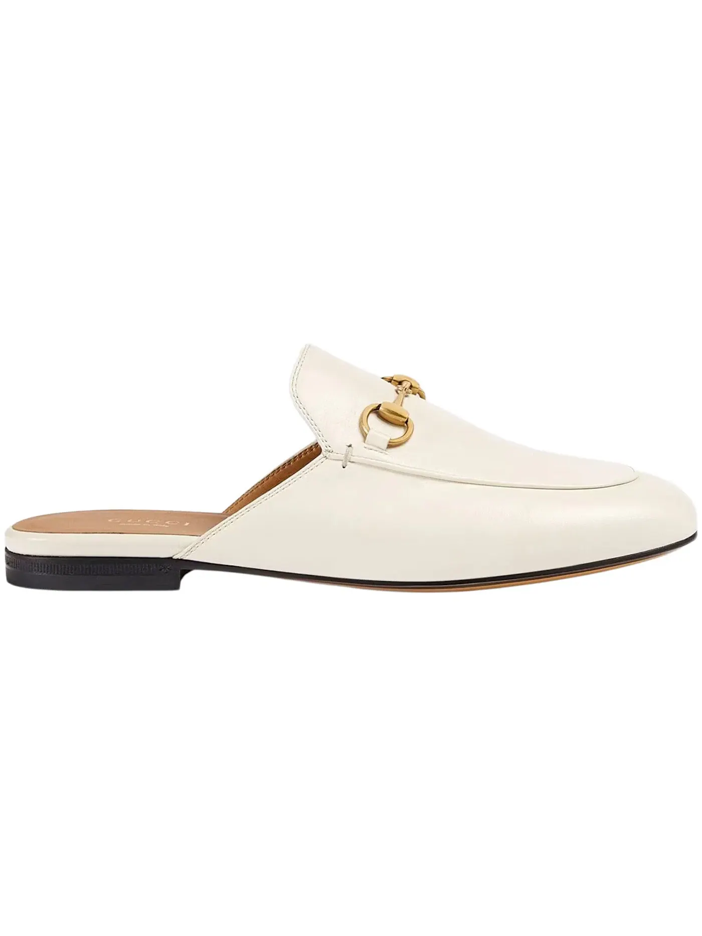 Туфли женские Gucci Princetown Slipper без каблука, кожаные — изображение 1 из 3, белый/золотистый