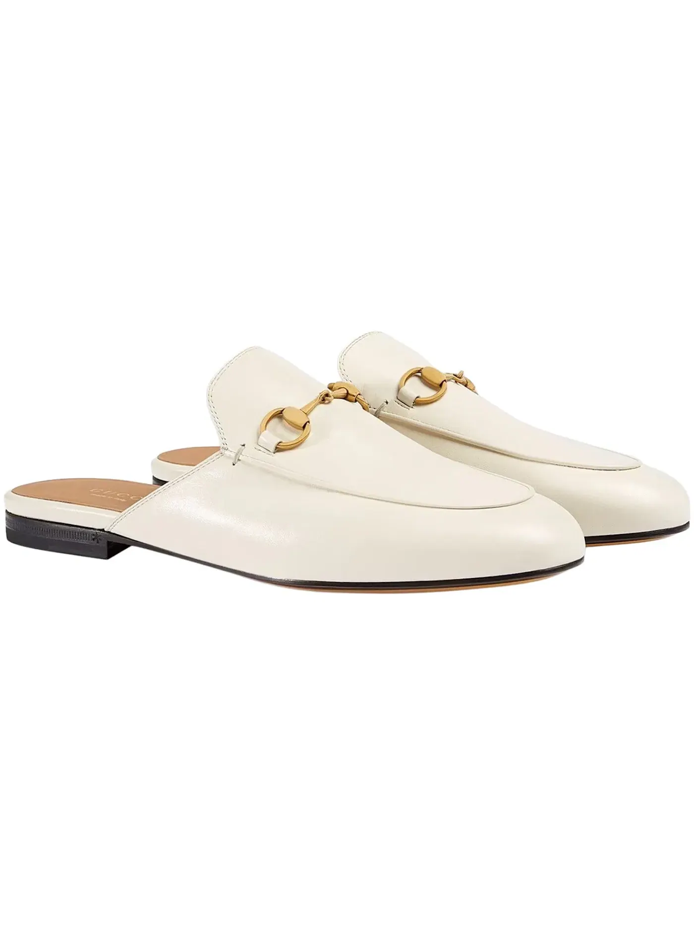 Туфли женские Gucci Princetown Slipper без каблука, кожаные — изображение 2 из 3, белый/золотистый