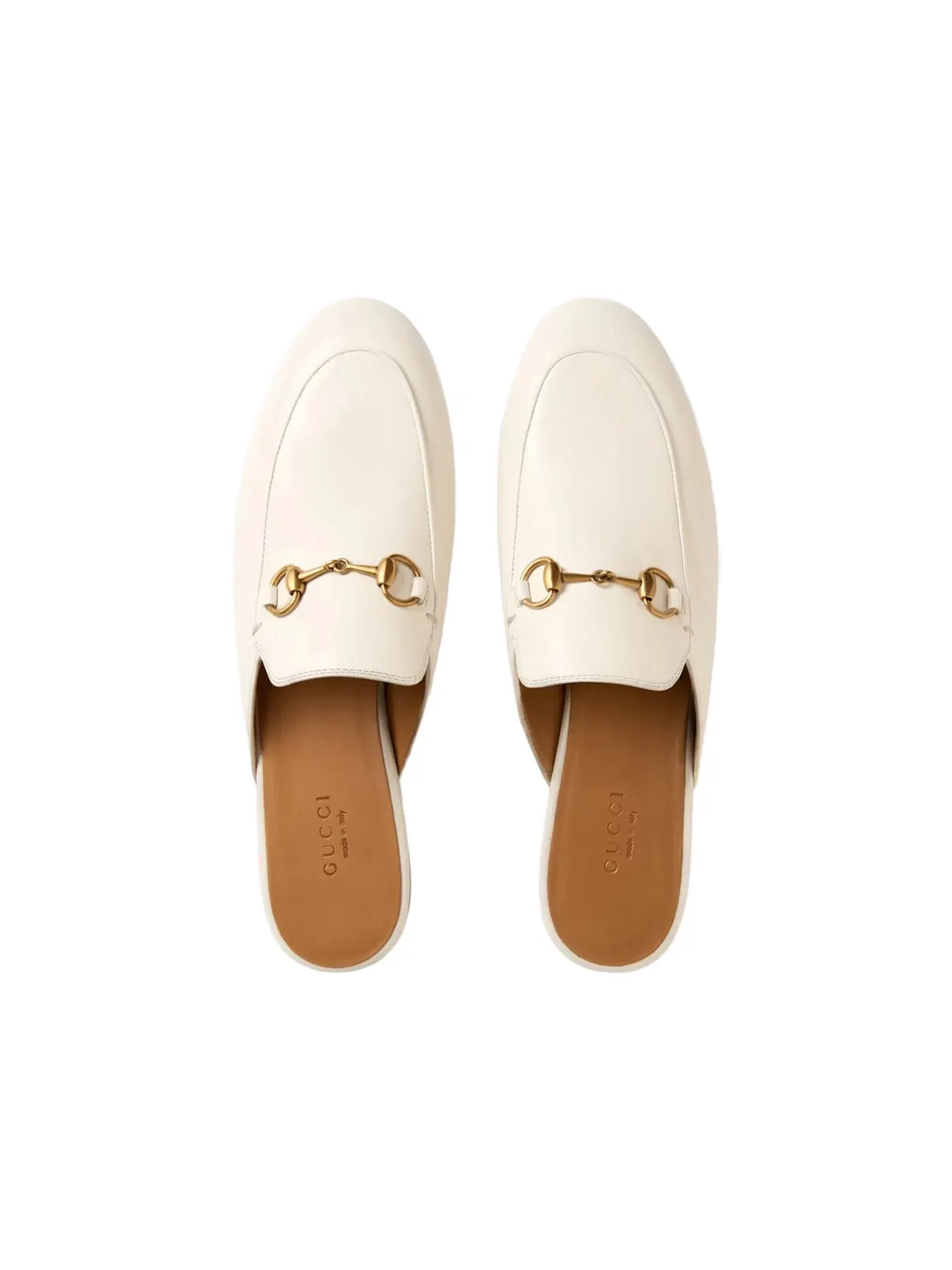 Туфли женские Gucci Princetown Slipper без каблука, кожаные — изображение 3 из 3, белый/золотистый