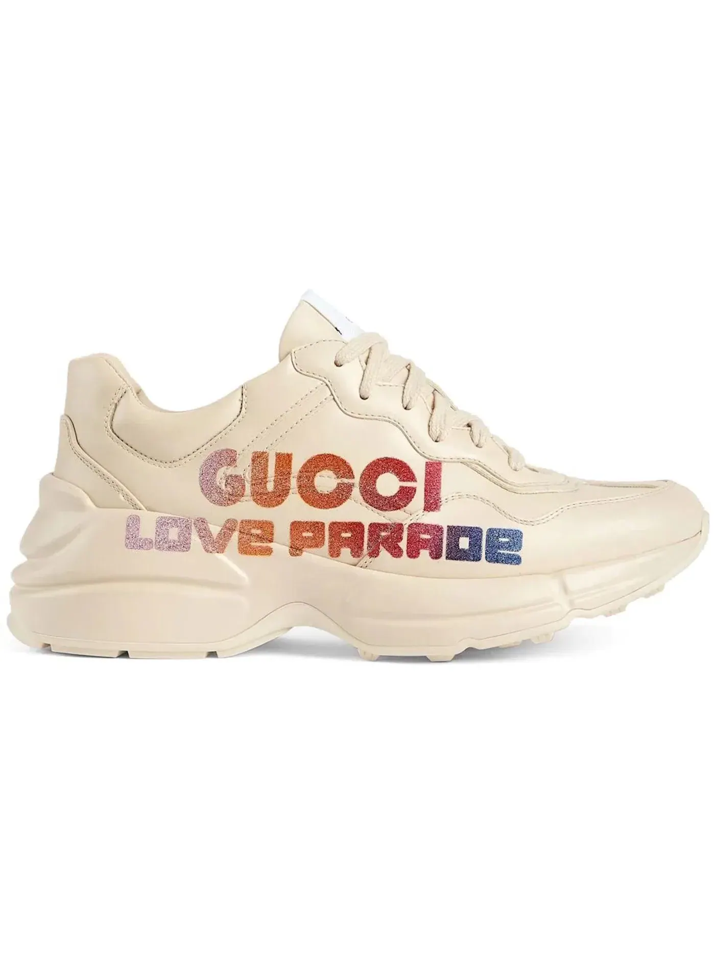 Кроссовки женские Gucci Rhyton Glitter-Logo Chunky Sneaker, с блестящим логотипом — изображение 1 из 1, белый/мульти