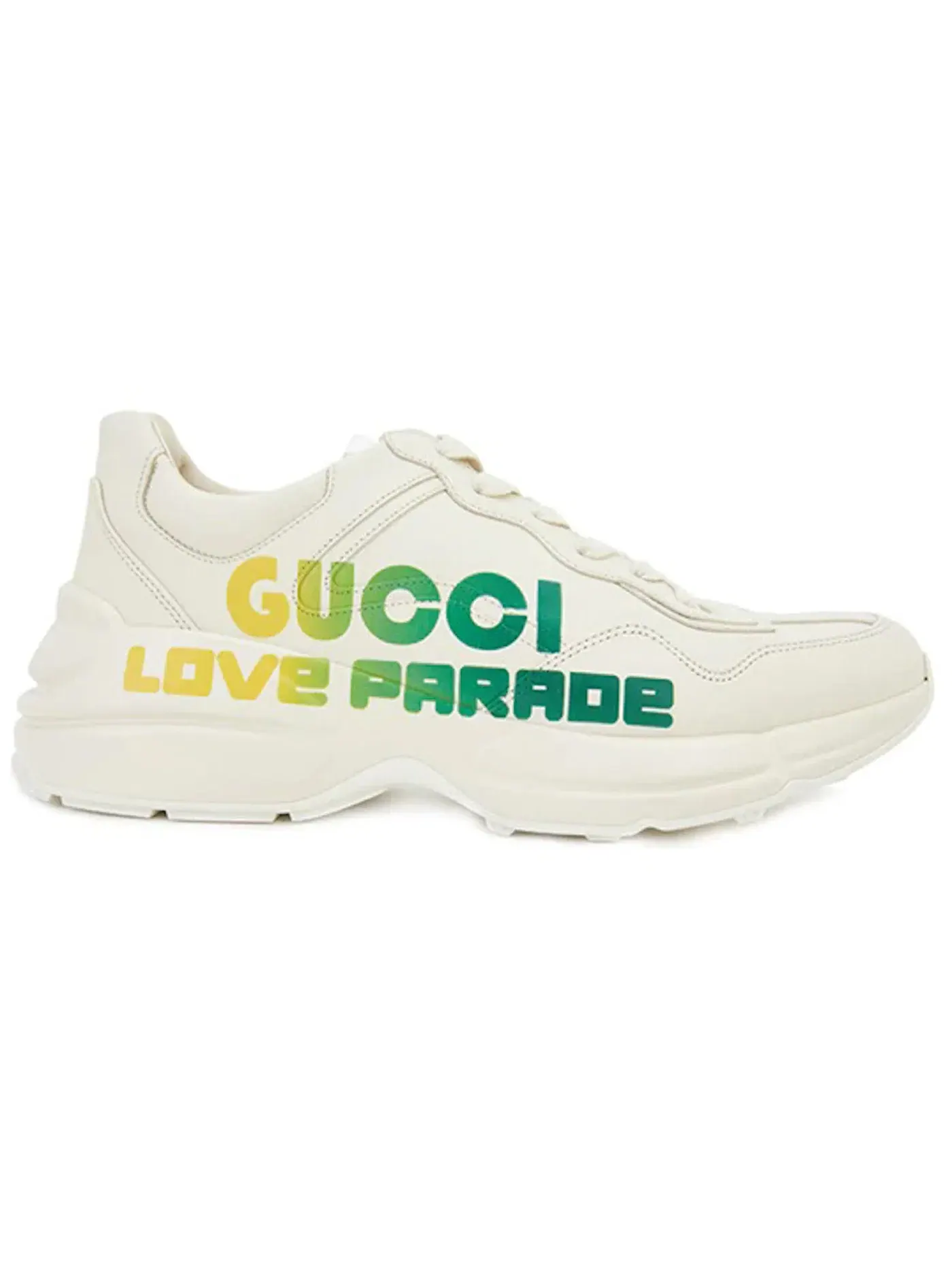 Кроссовки мужские Gucci Rhyton Love Parade с принтом — изображение 1 из 2, бежевый/желтый/зеленый