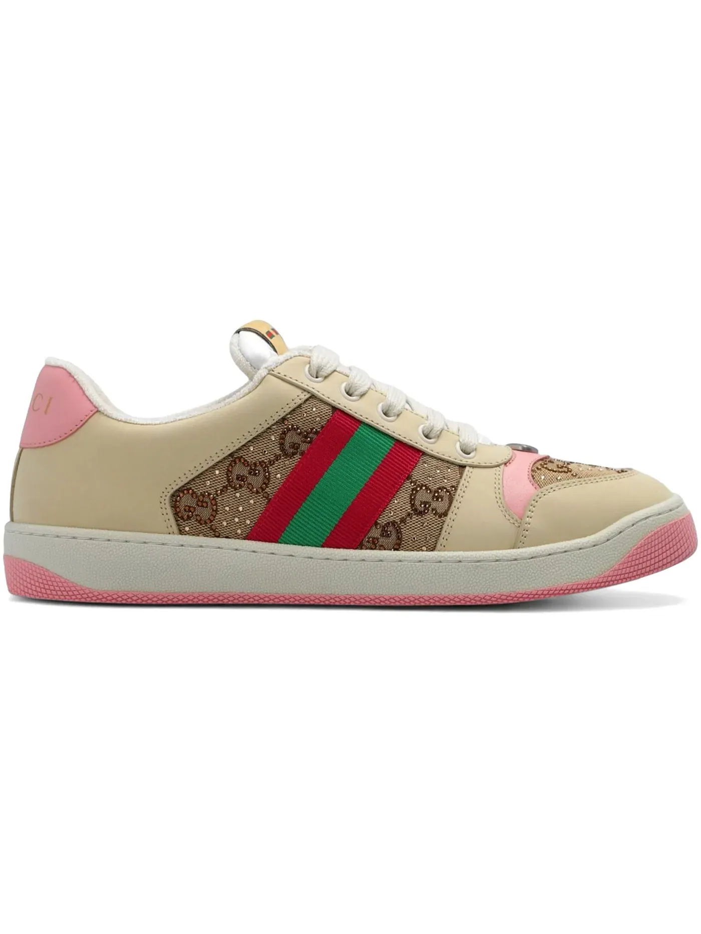 Кроссовки женские Gucci Screener с принтом GG, кристаллами — изображение 1 из 1, бежевый