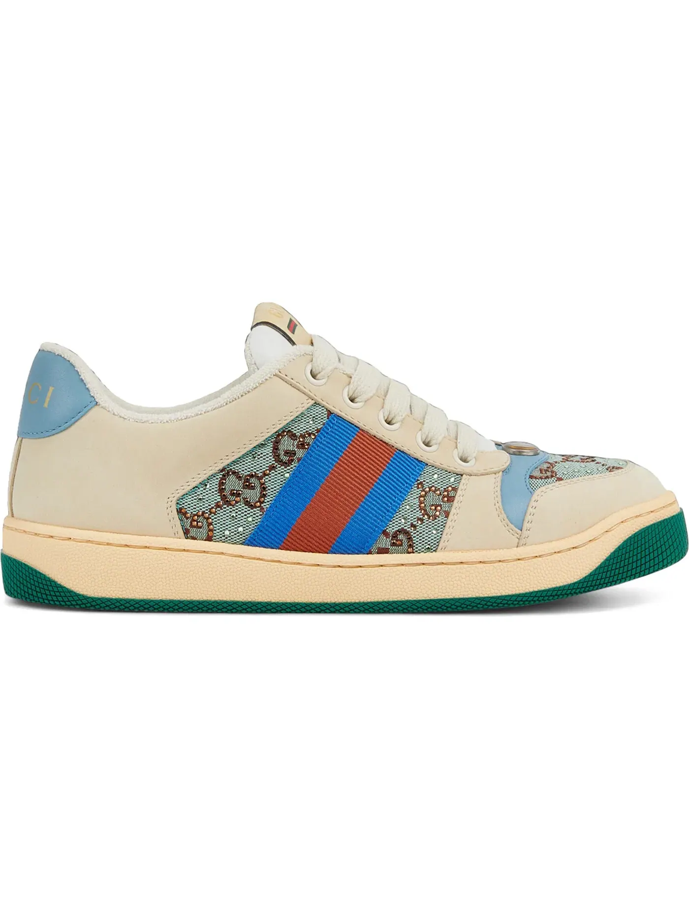 Кроссовки женские Gucci Screener с принтом — изображение 1 из 1, коричневый/синий/красный