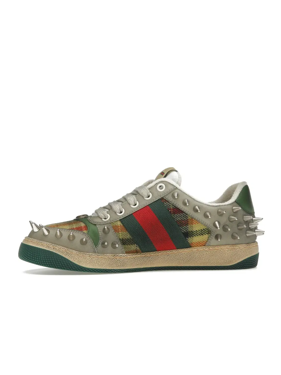 Кроссовки мужские Gucci Screener GG Leather Sneaker, кожаные — изображение 3 из 4, бежевый зеленый