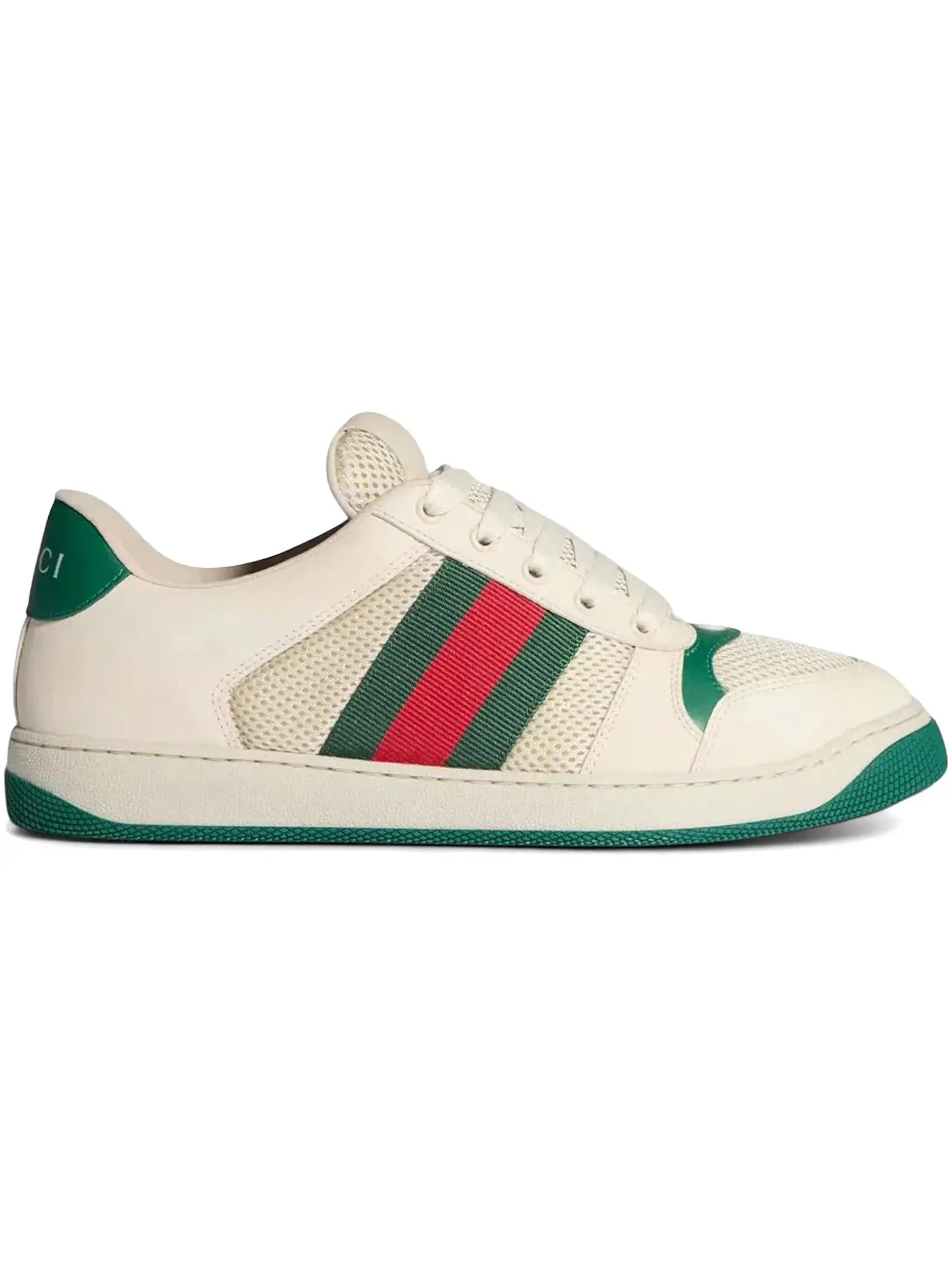Кроссовки мужские Gucci Screener White Green с состаренным эффектом — изображение 1 из 1, белый зеленый
