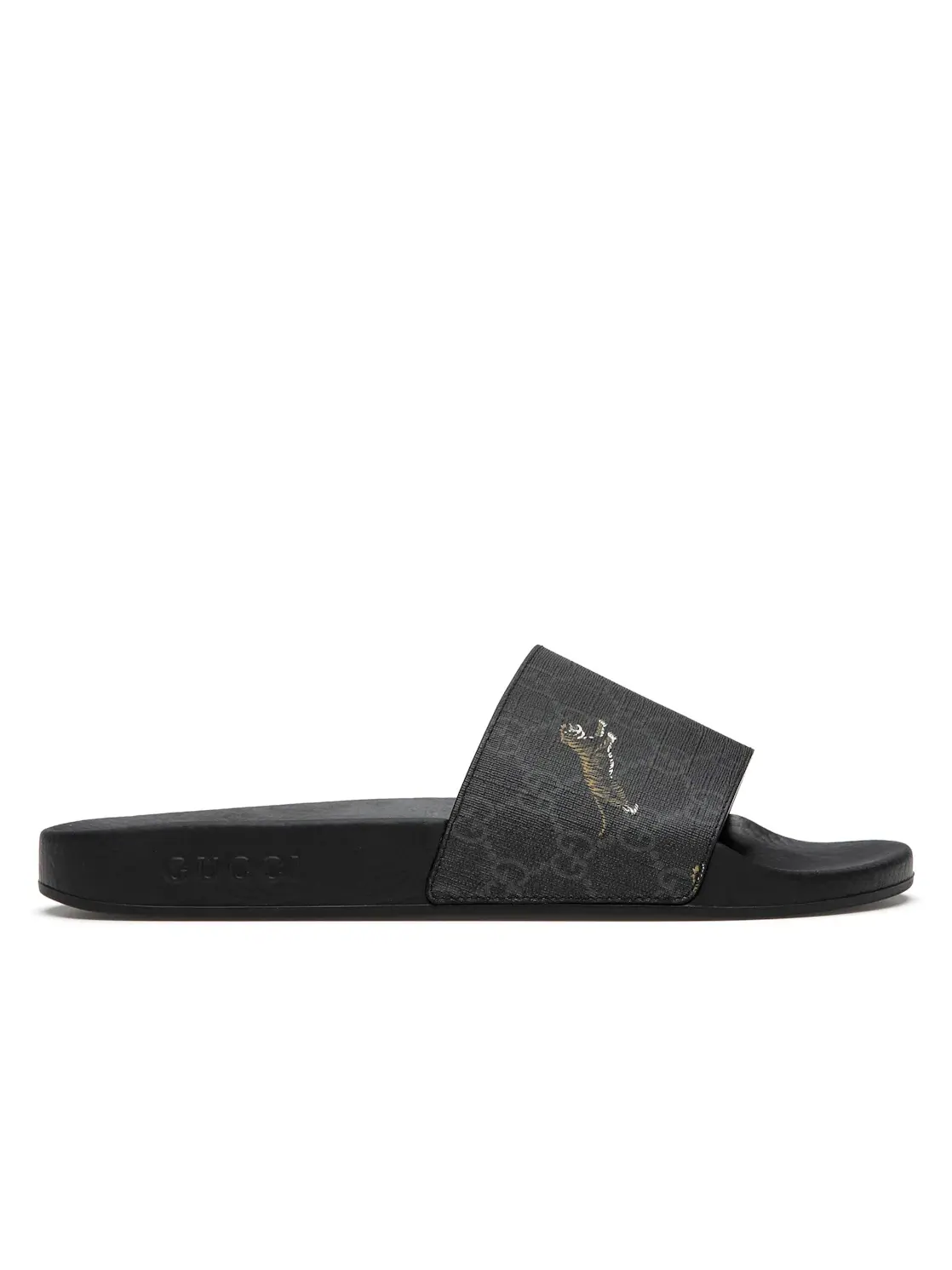 Сандалии-слайды мужские Gucci Slide с принтом GG Supreme и тиграми — изображение 1 из 4, черный
