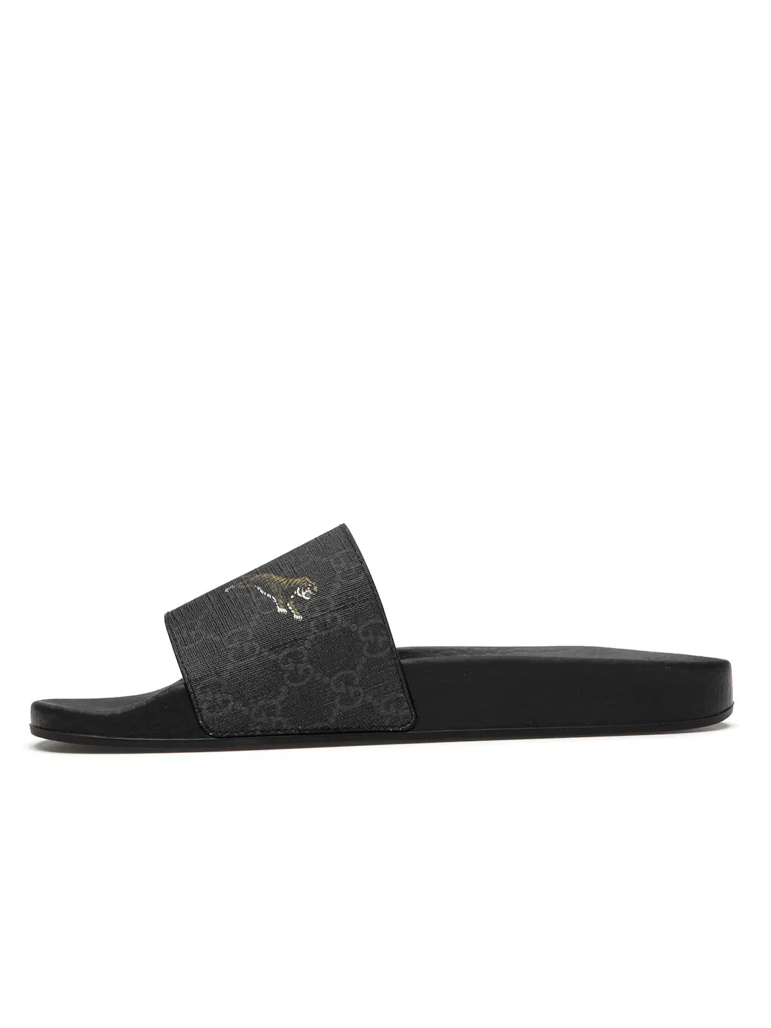 Сандалии-слайды мужские Gucci Slide с принтом GG Supreme и тиграми — изображение 3 из 4, черный
