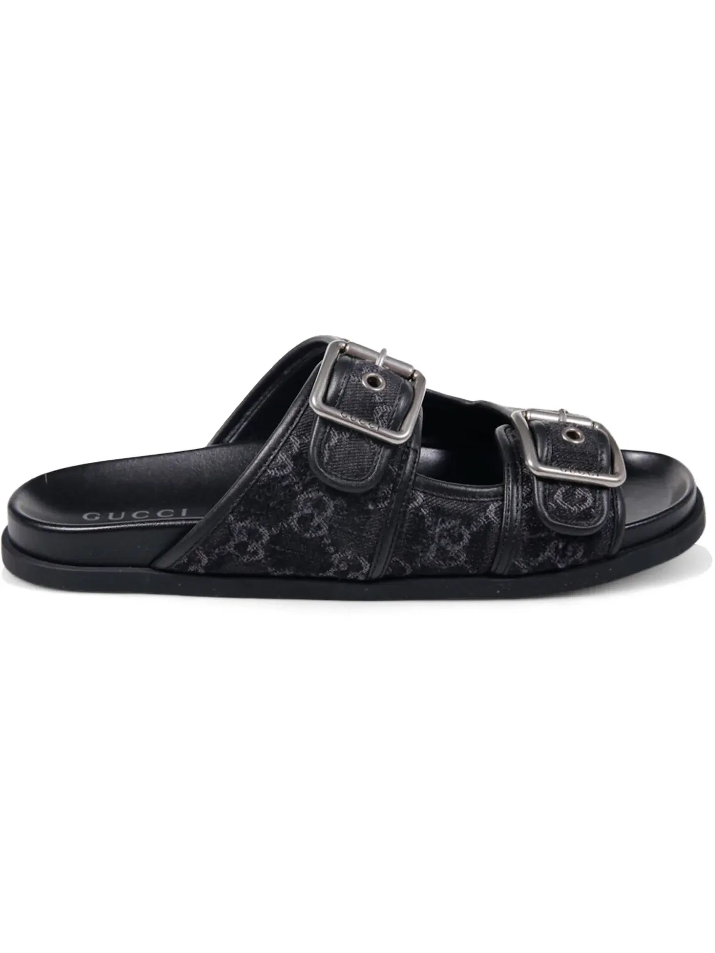 Шлепанцы мужские Gucci Black GG Denim с пряжками