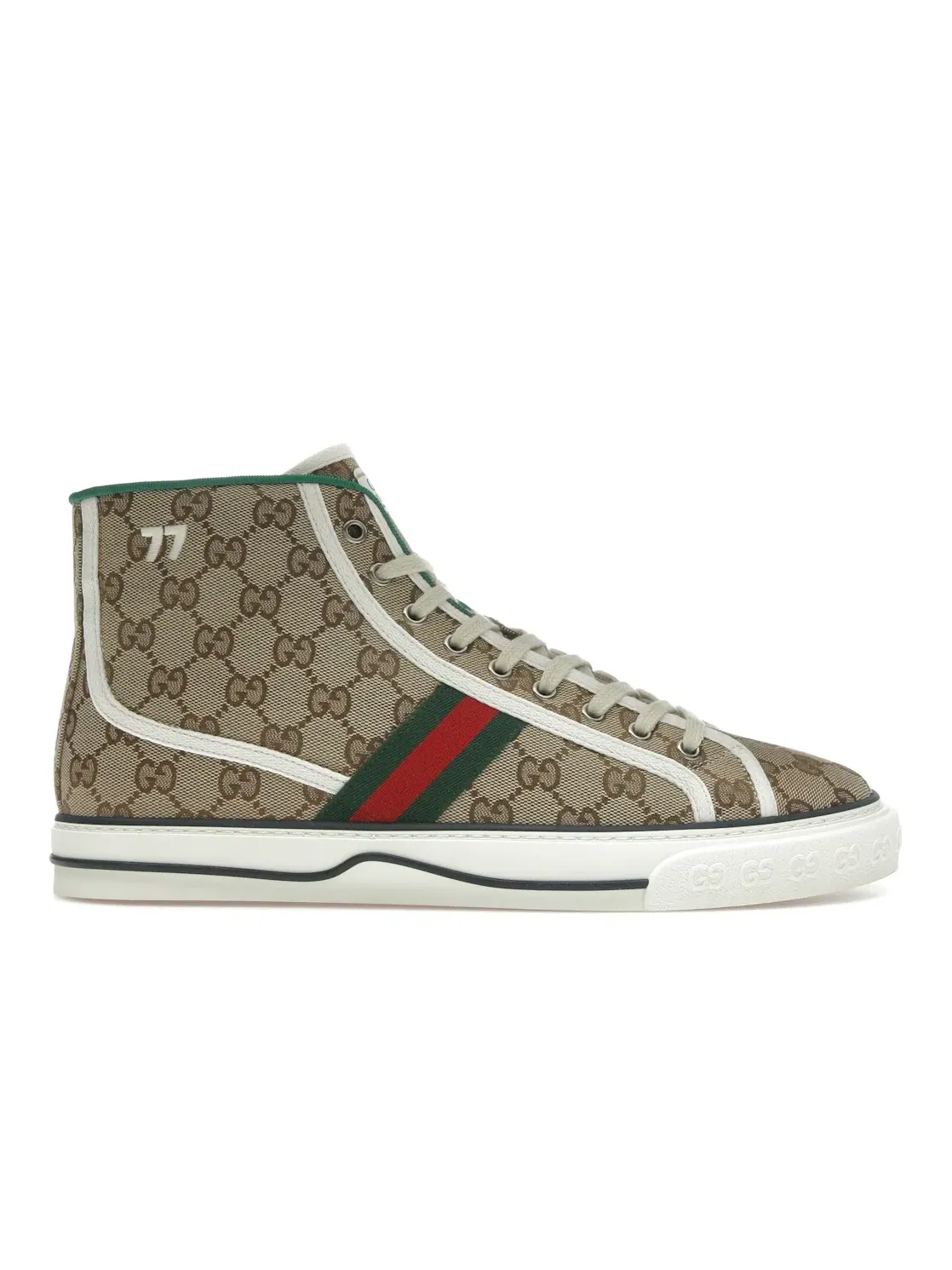Кеды высокие Gucci Tennis 1977 Canvas High Top, с принтом GG — изображение 1 из 4, бежевый//зеленый/красный