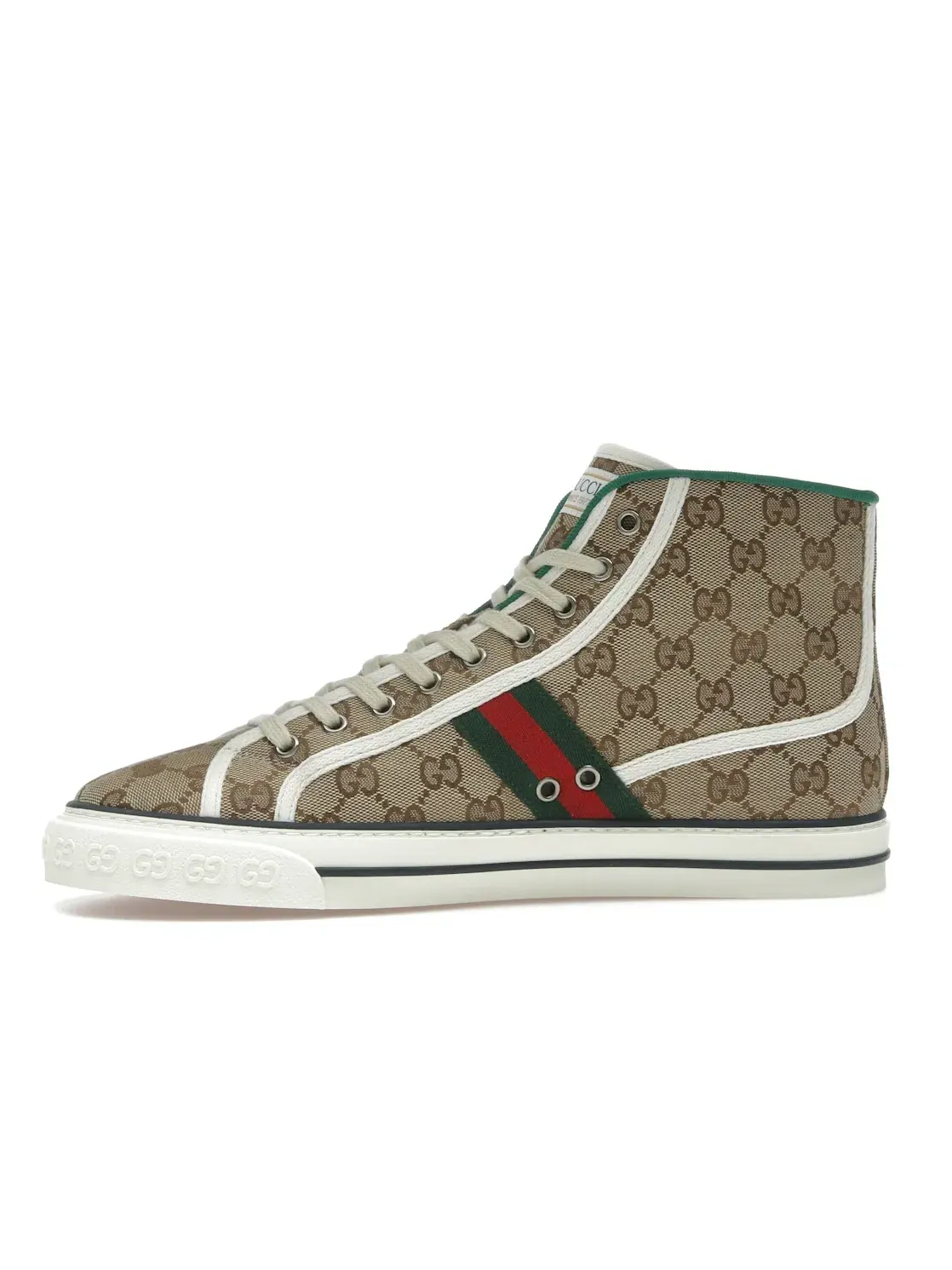 Кеды высокие Gucci Tennis 1977 Canvas High Top, с принтом GG — изображение 3 из 4, бежевый//зеленый/красный