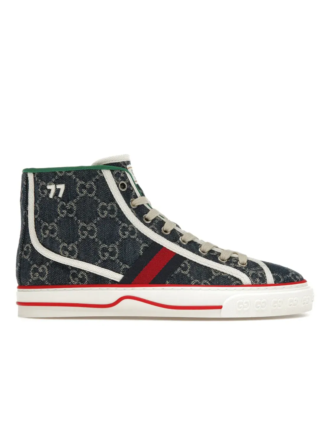 Кроссовки женские высокие Gucci Tennis 1977 с джинсовым принтом GG — изображение 1 из 4