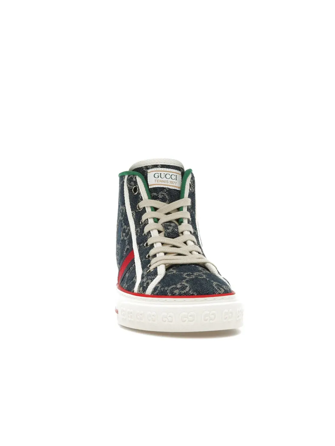 Кроссовки женские высокие Gucci Tennis 1977 с джинсовым принтом GG — изображение 2 из 4