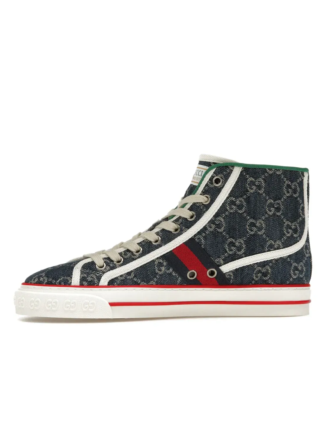 Кроссовки женские высокие Gucci Tennis 1977 с джинсовым принтом GG — изображение 3 из 4