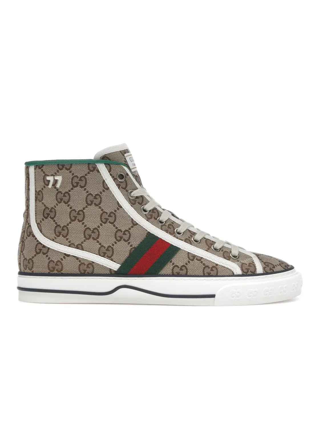 Кроссовки женские Gucci Tennis 1977 High Top, высокие, кожаные — изображение 1 из 4, белый/красный/зеленый