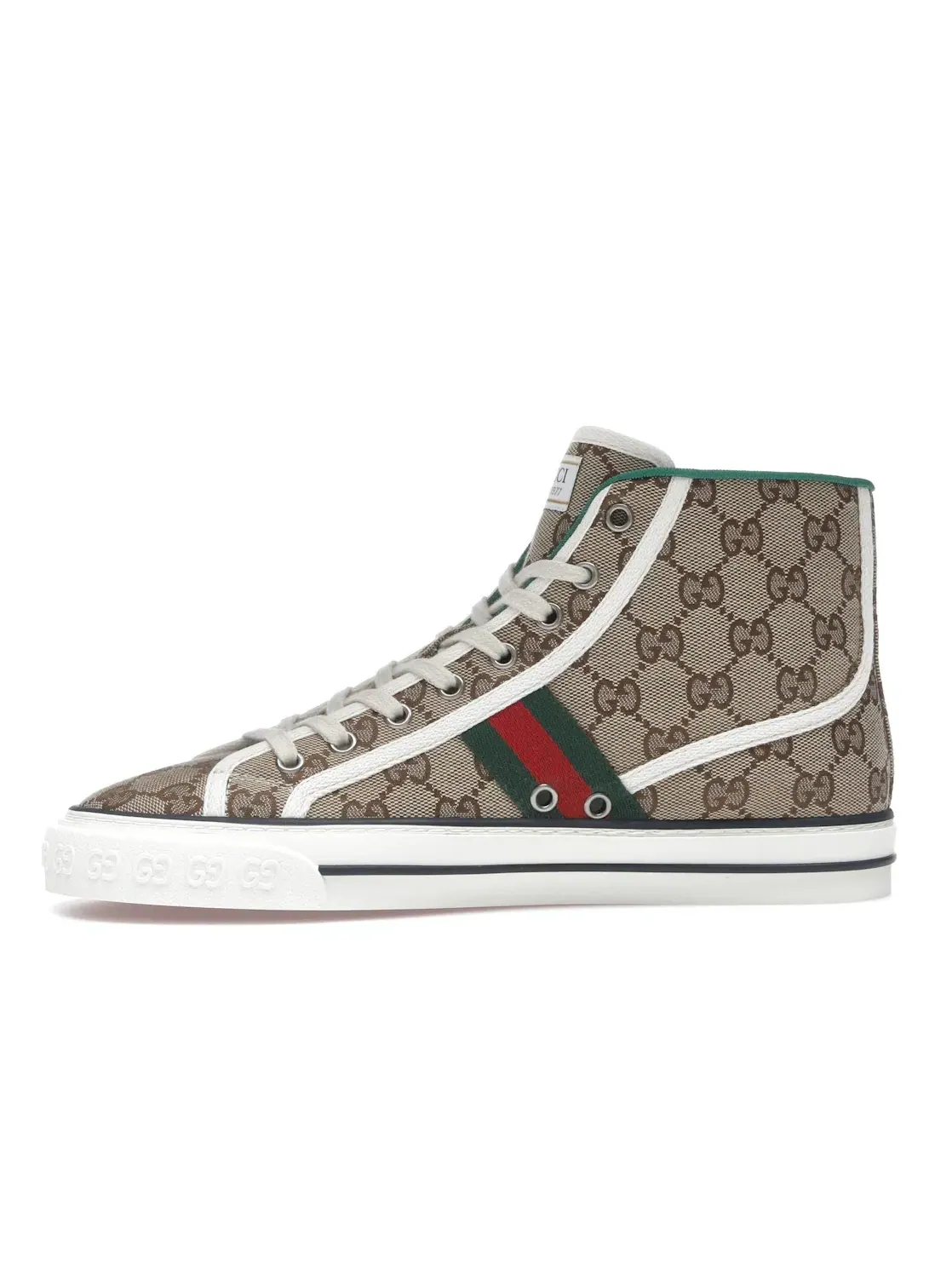 Кроссовки женские Gucci Tennis 1977 High Top, высокие, кожаные — изображение 3 из 4, белый/красный/зеленый