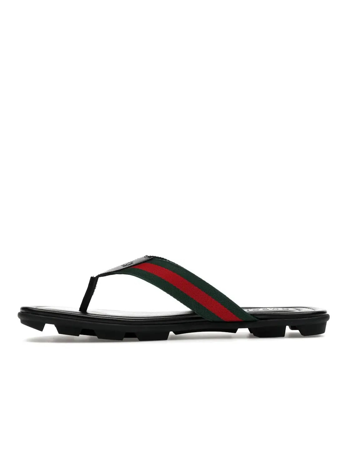 Сандалии мужские Gucci Web and Leather Thong Sandal, с принтом Gucci Web — изображение 3 из 4, черный/зеленый/красный