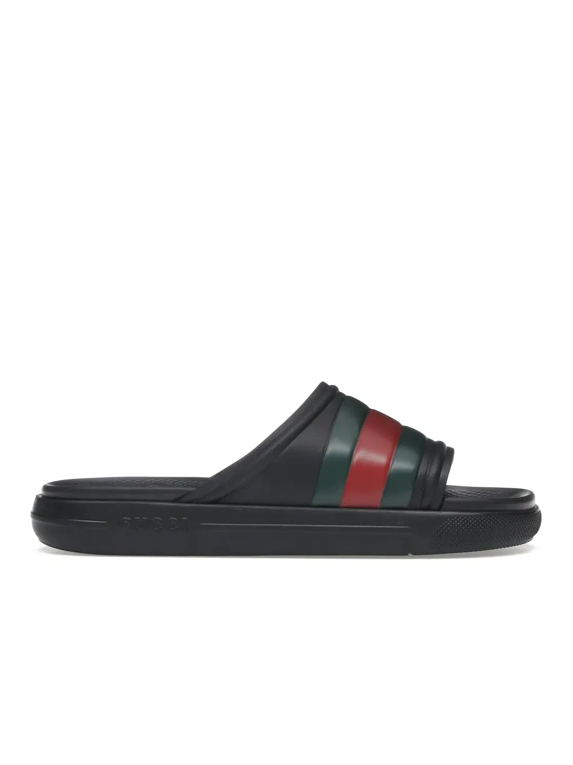 Сандалии мужские Gucci Web Slide Sandal, кожаные — изображение 1 из 4, черный/зеленый/красный