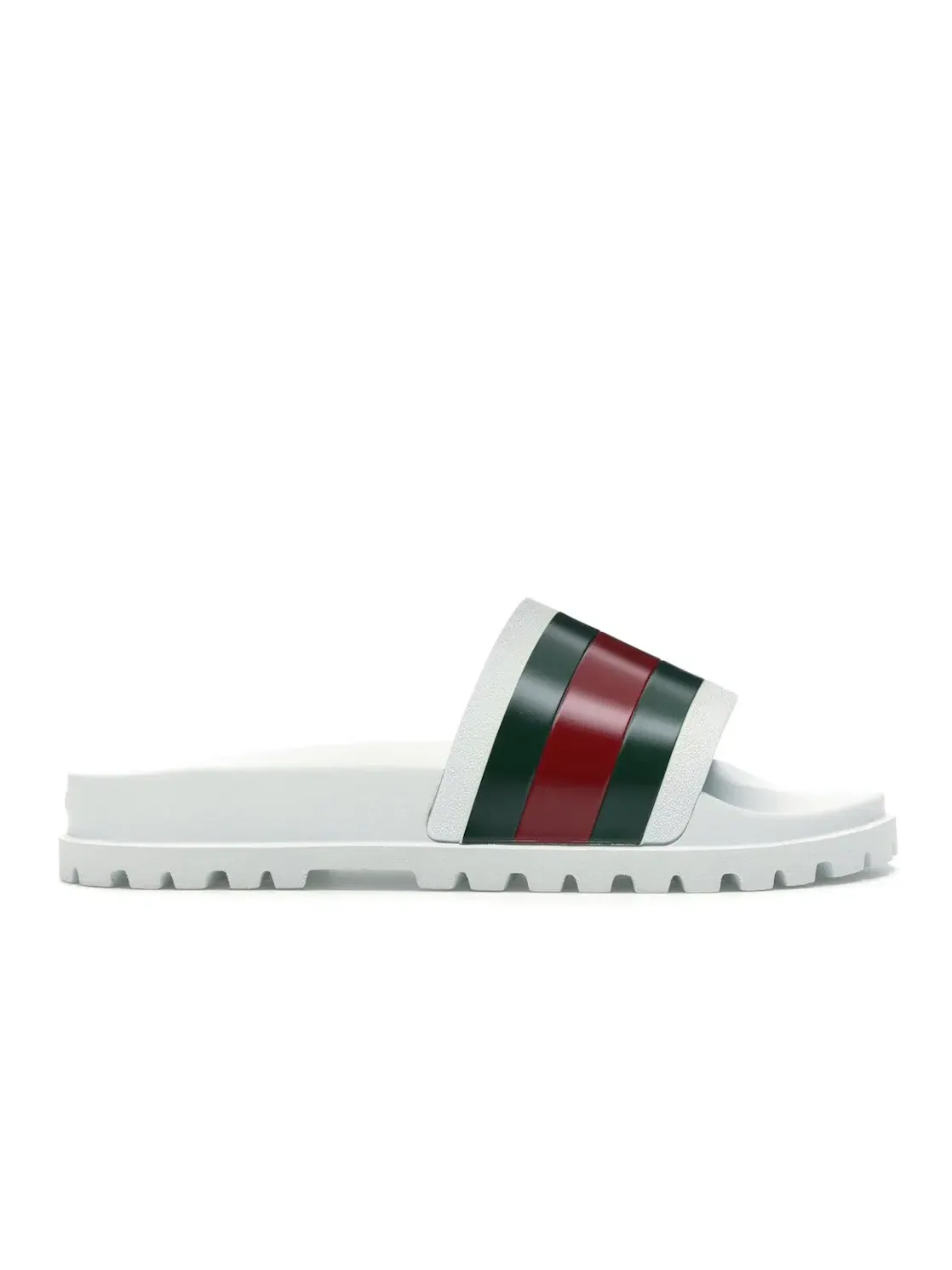 Сандалии-слайды мужские Gucci Web, кожаные — изображение 1 из 4, бело-зелено-красный
