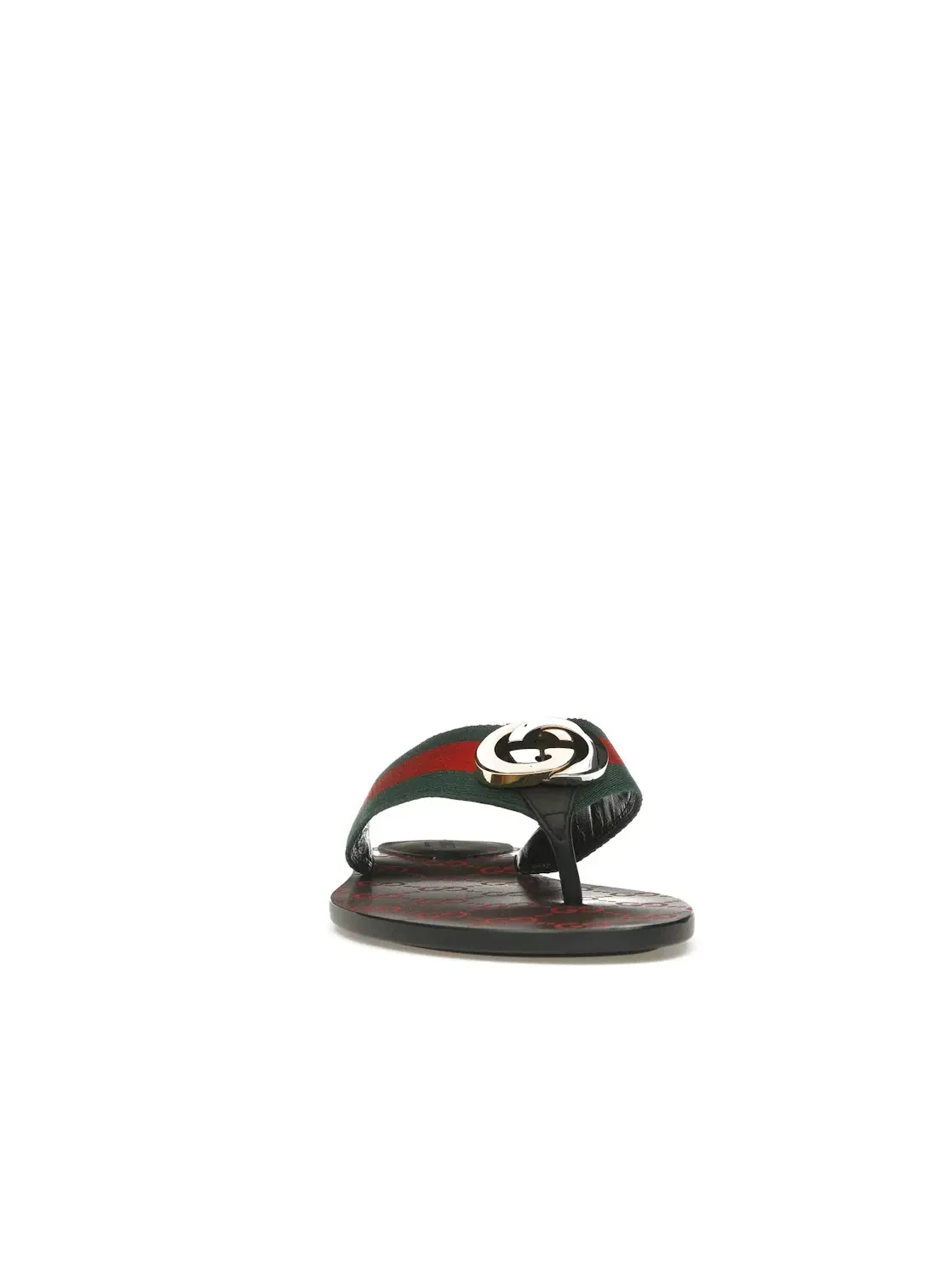 Сандалии-вьетнамки Gucci Web Thong Sandal, натуральная кожа — изображение 2 из 4, зеленый/красный/черный