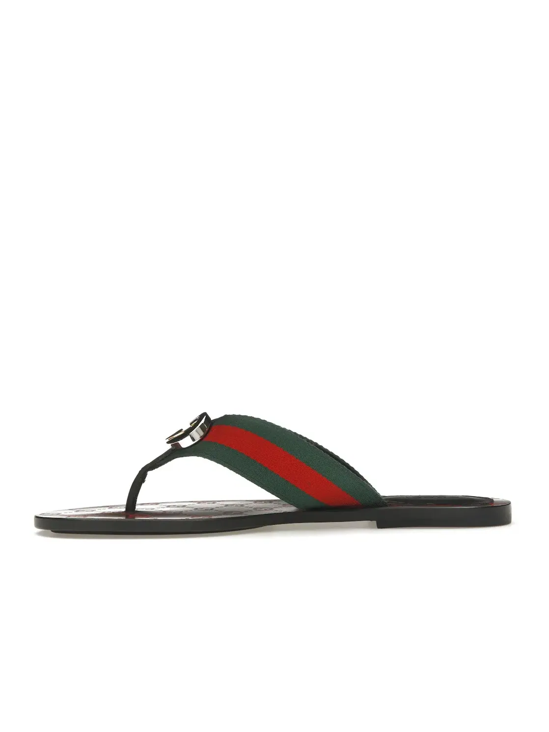 Сандалии-вьетнамки Gucci Web Thong Sandal, натуральная кожа — изображение 3 из 4, зеленый/красный/черный