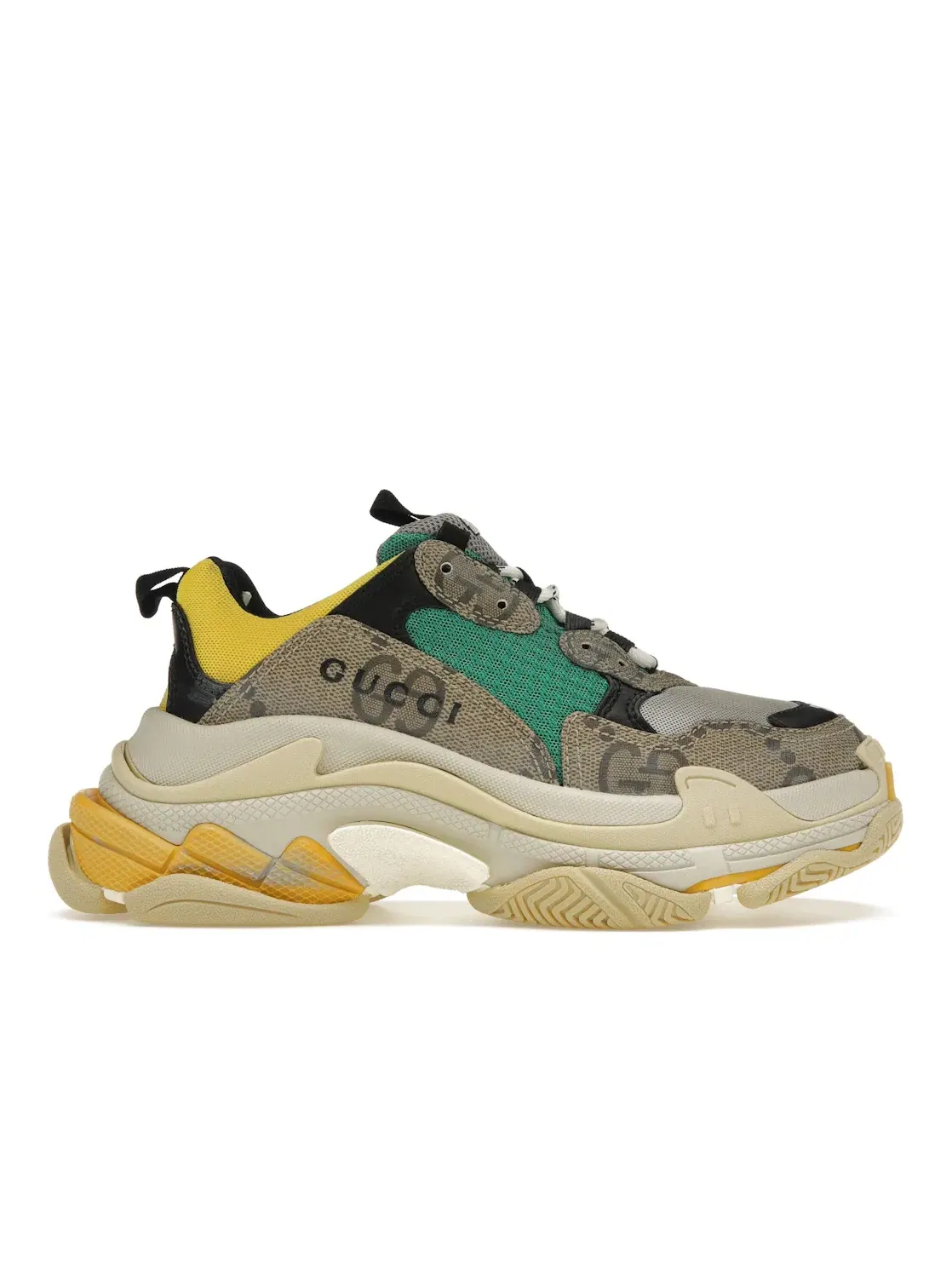 Кроссовки женские Gucci x Balenciaga The Hacker Project Triple S, с принтом — изображение 1 из 4, бежевый синий желтый