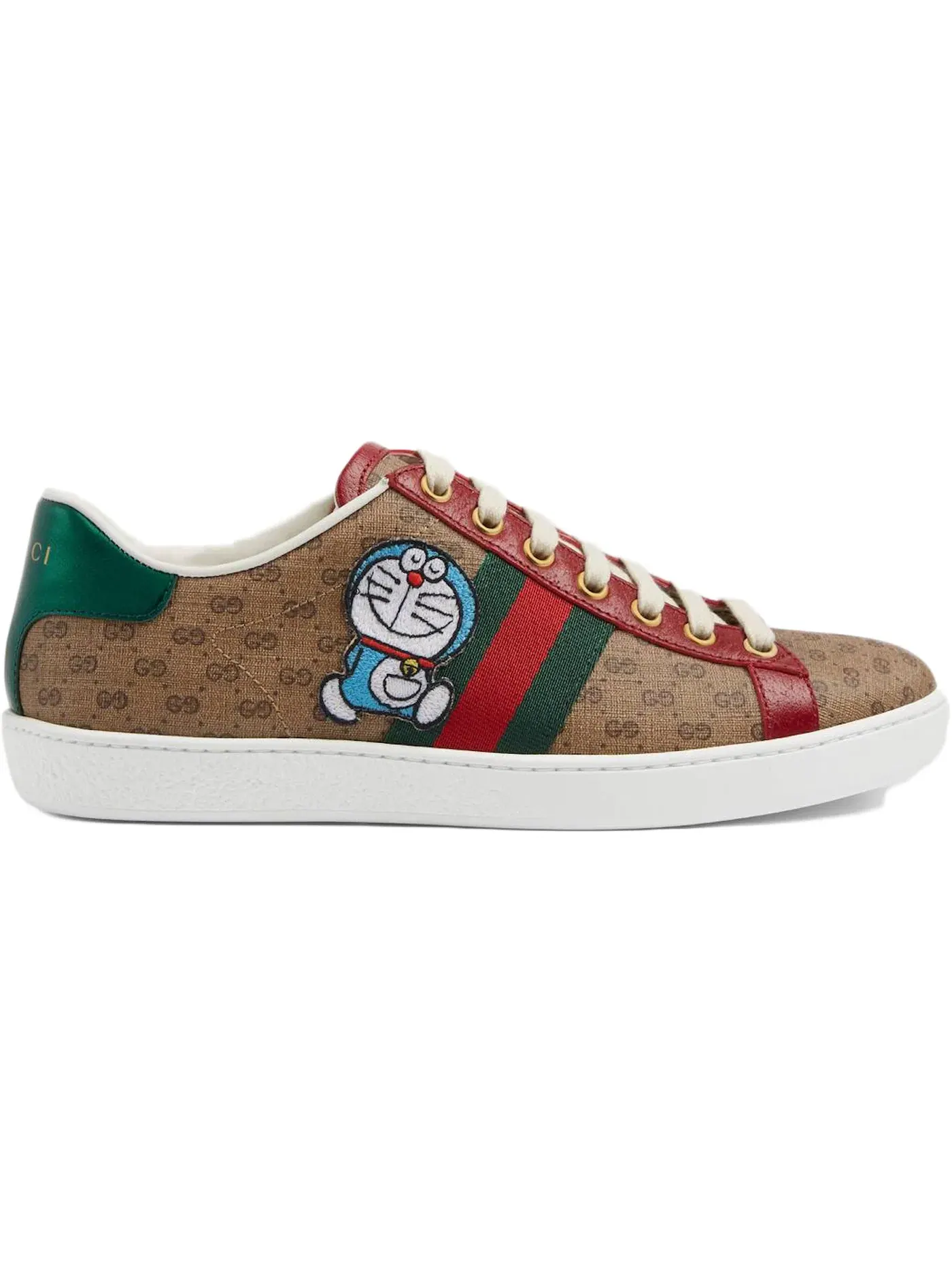 Кроссовки мужские Gucci x Doraemon Ace Monogram — изображение 1 из 1, бежевый//зеленый/красный