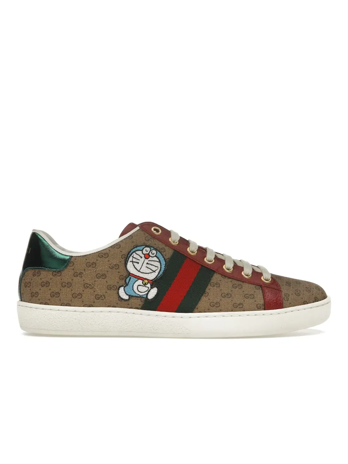 Кроссовки Gucci x Doraemon, с принтом GG — изображение 1 из 4, бежевый//зеленый/красный
