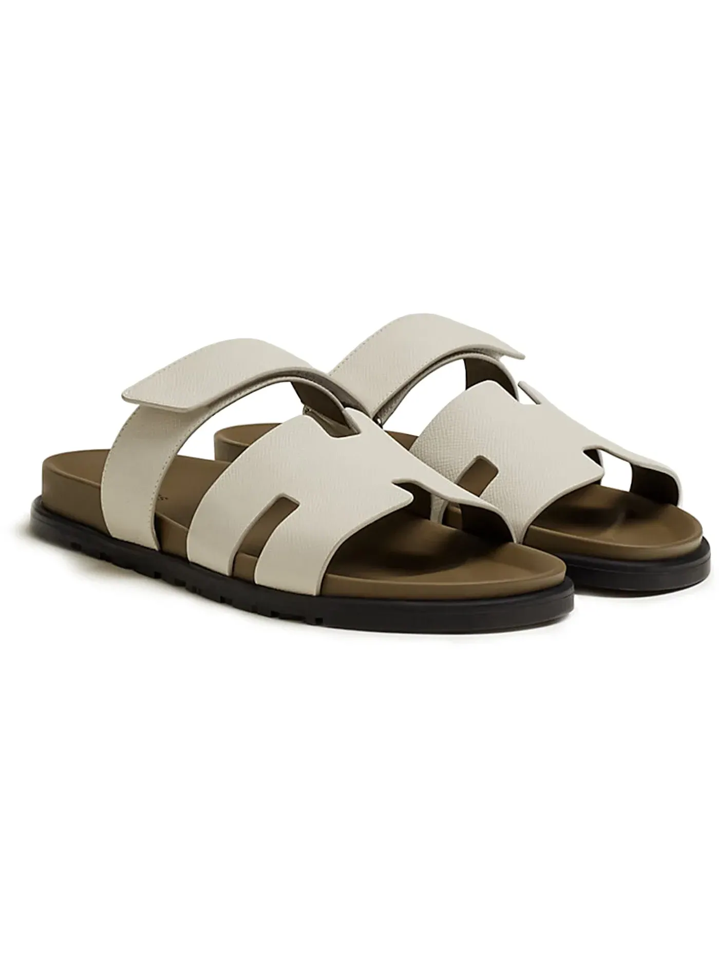 Мужские сандалии-слайды с рифленой подошвой Hermes Chypre Sandal — изображение 2 из 3, бежевый//черный