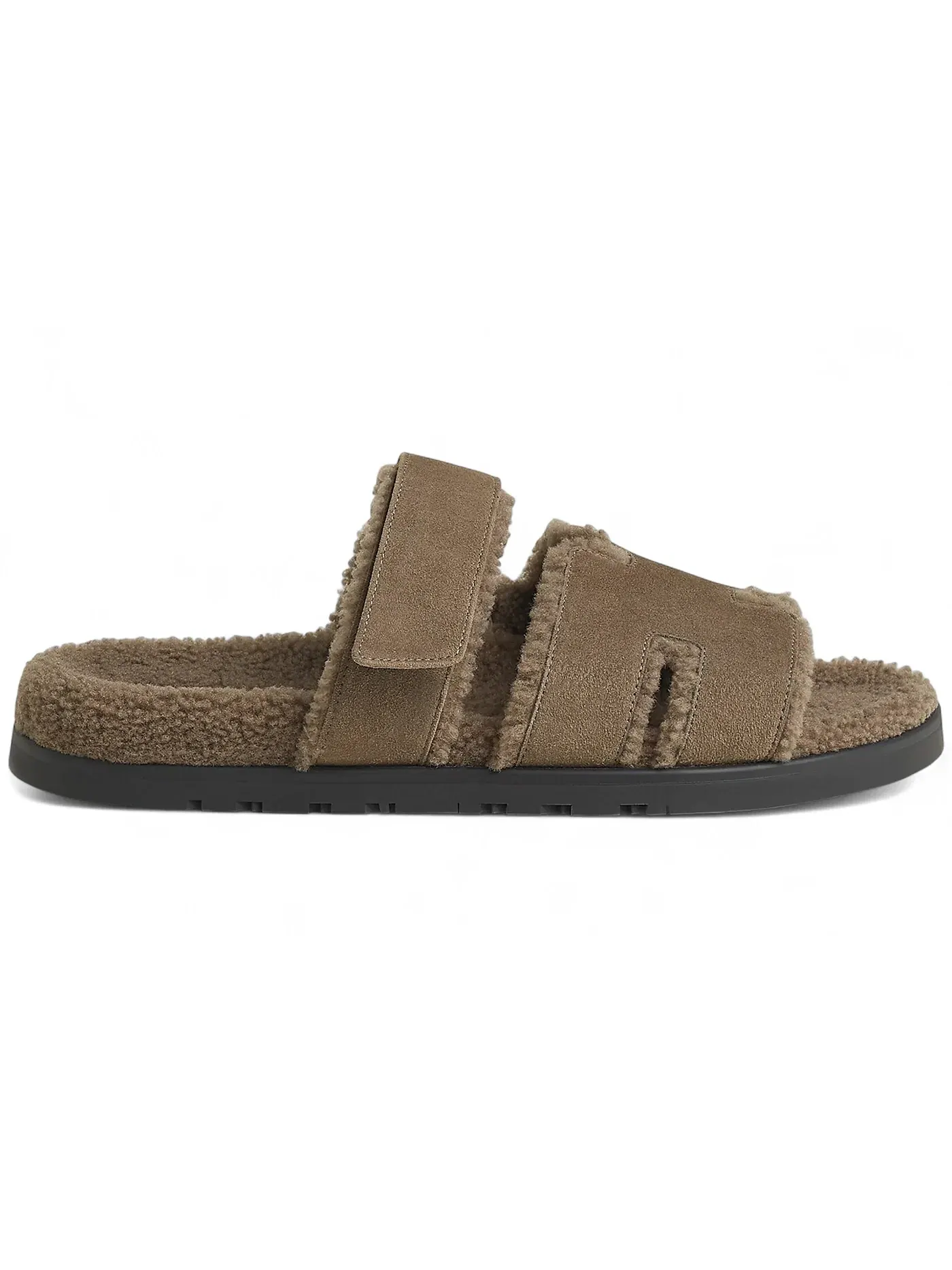 Мужские сандалии-слайды Shearling Hermes Chypre Sandal, Étoupe — изображение 1 из 1